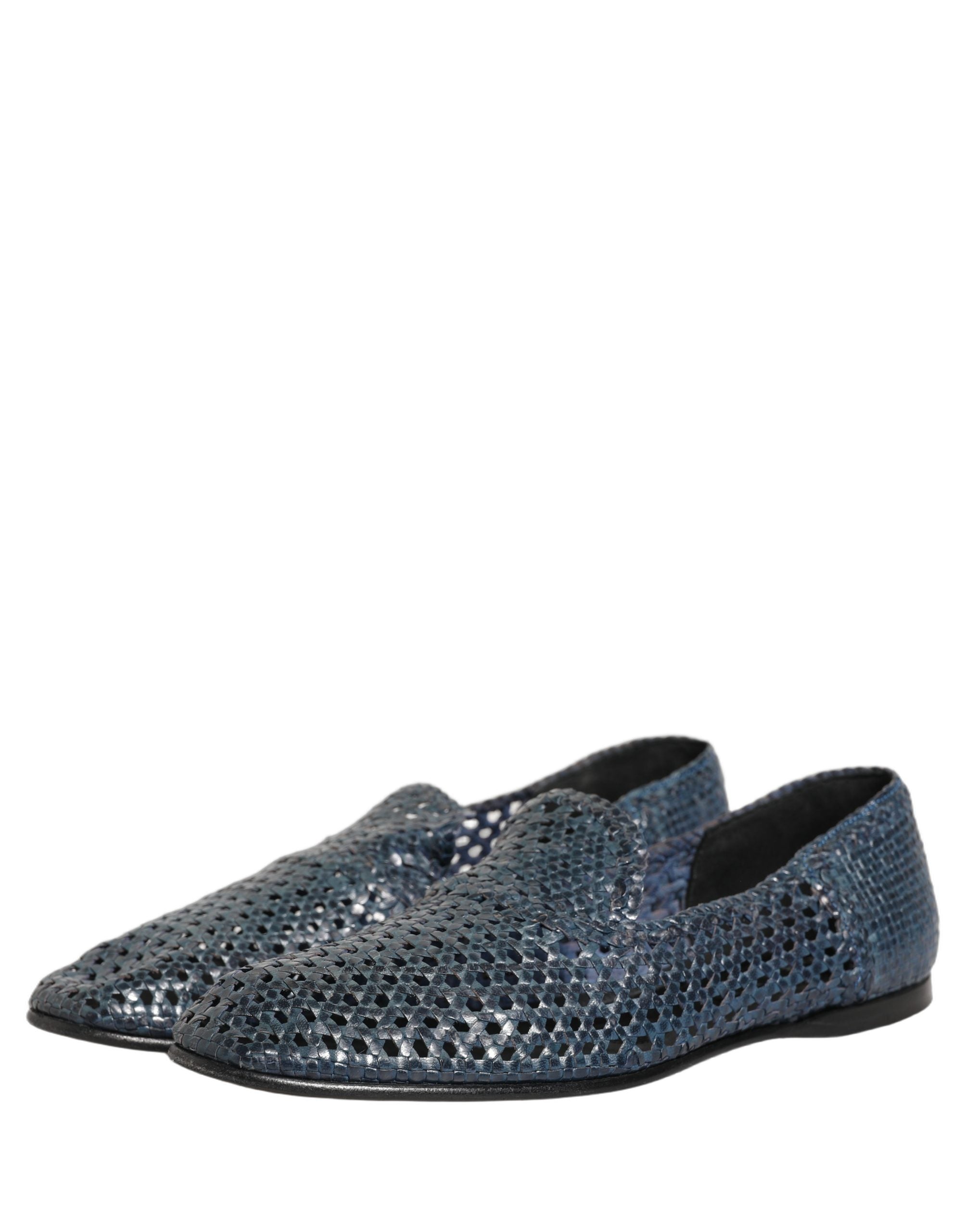 Dolce & Gabbana Blue Woven Raffia Slip On Loafers Men Men's Shoes (Pre-Owned)