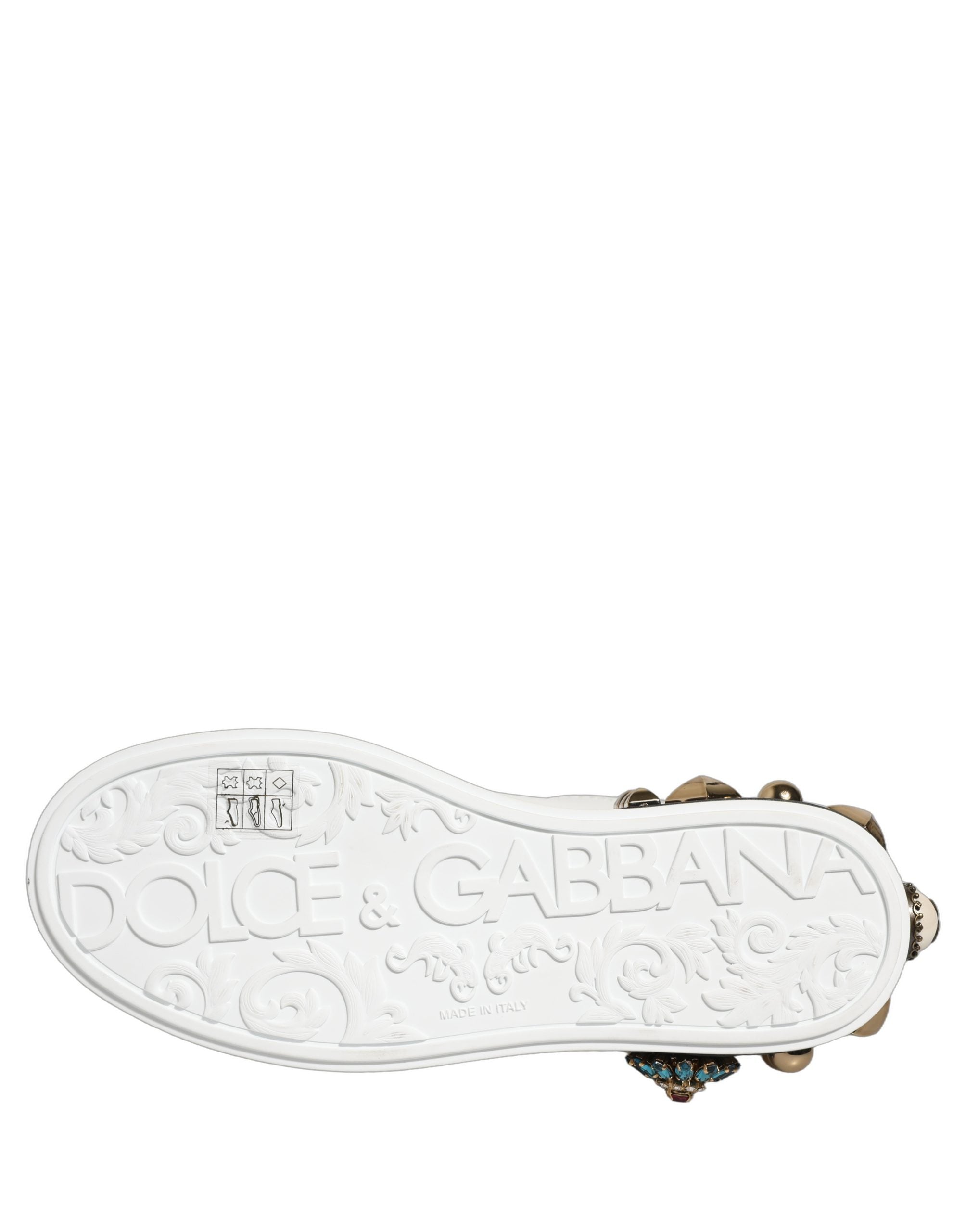 Dolce & Gabbana White Gold Studded Portofino Sneakers Women's Shoes