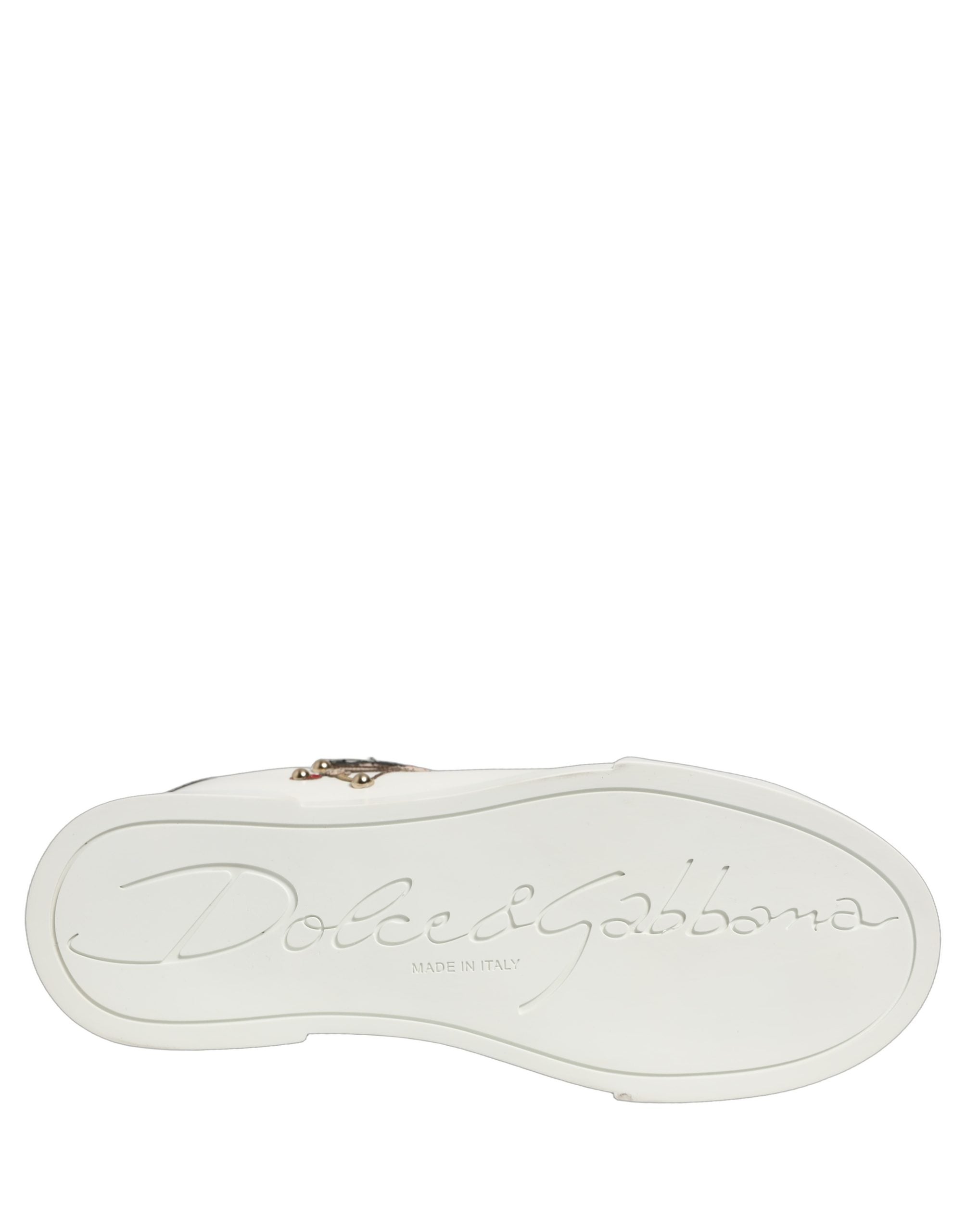 Dolce & Gabbana White Patch Calfskin Nappa Portofino Sneakers Women's Shoes