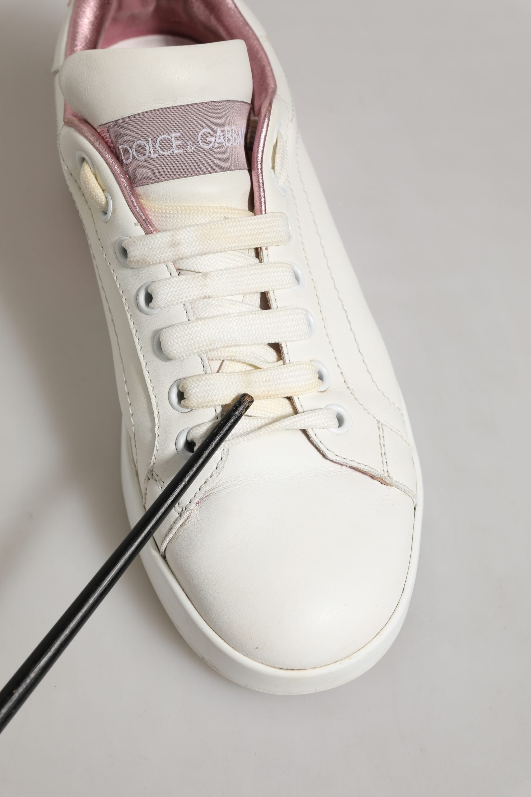 Dolce & Gabbana White Pink Leather Low Top Sneakers Women's Shoes (Pre-Owned)