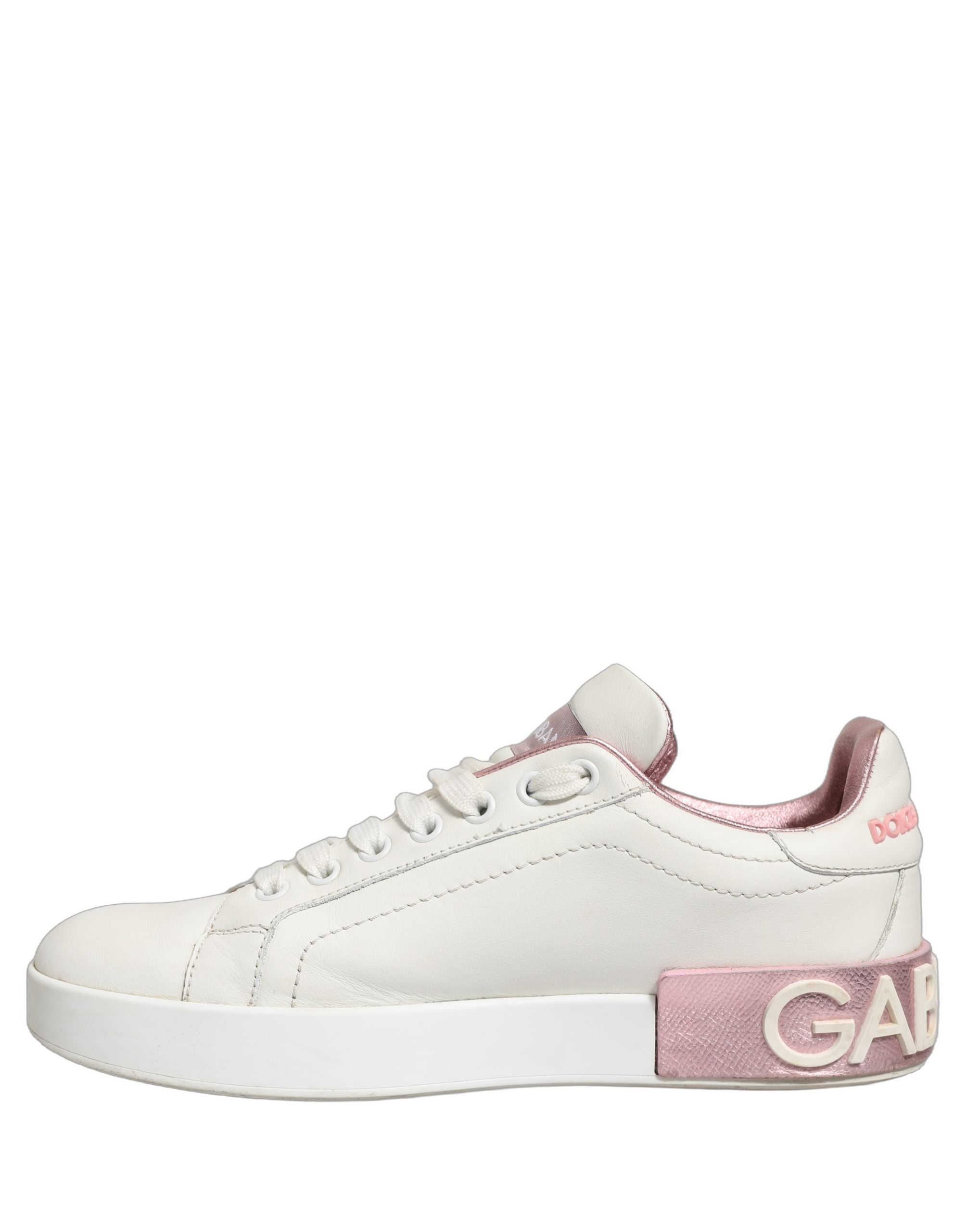 Dolce & Gabbana White Pink Leather Low Top Sneakers Women's Shoes (Pre-Owned)
