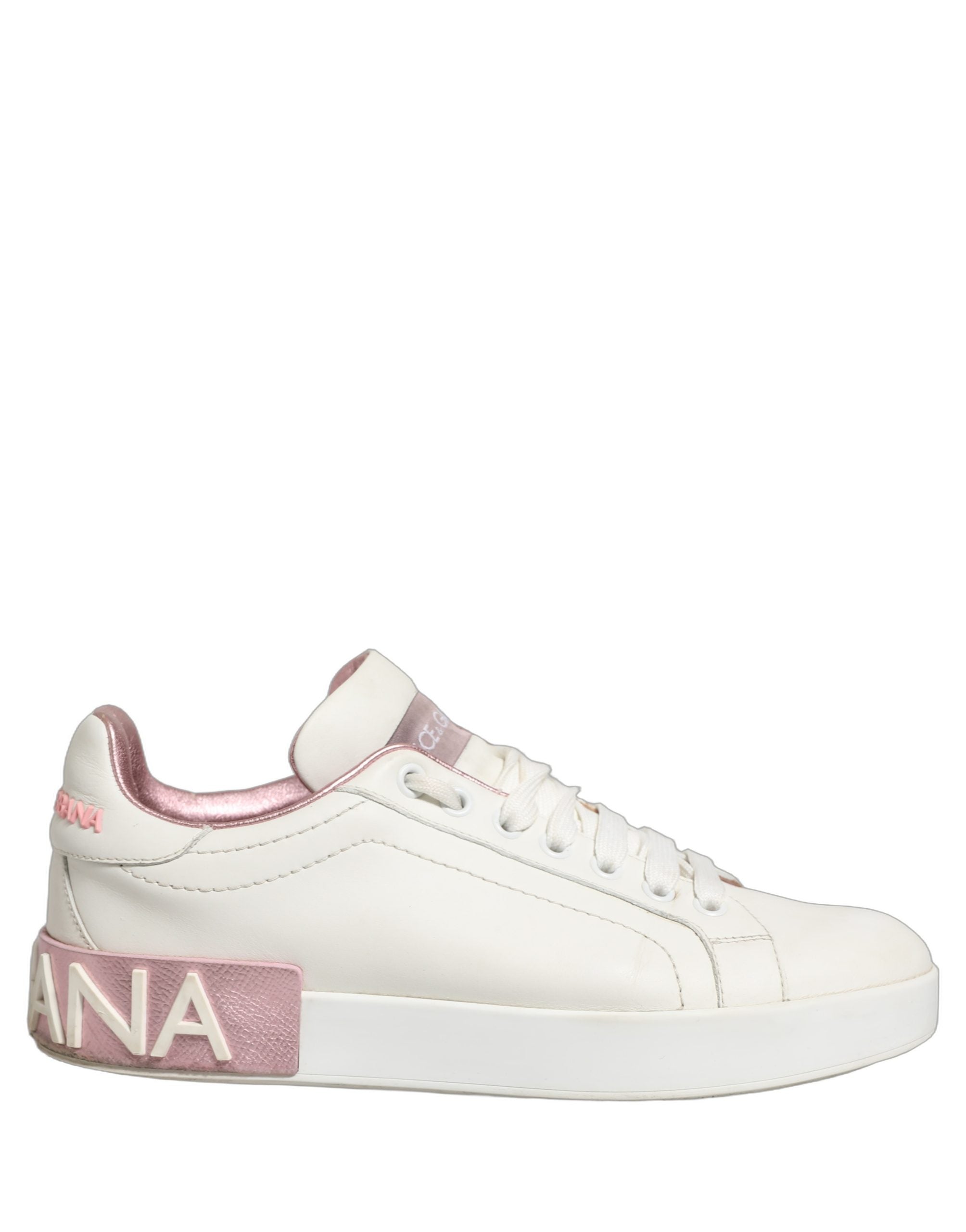 Dolce & Gabbana White Pink Leather Low Top Sneakers Women's Shoes (Pre-Owned)