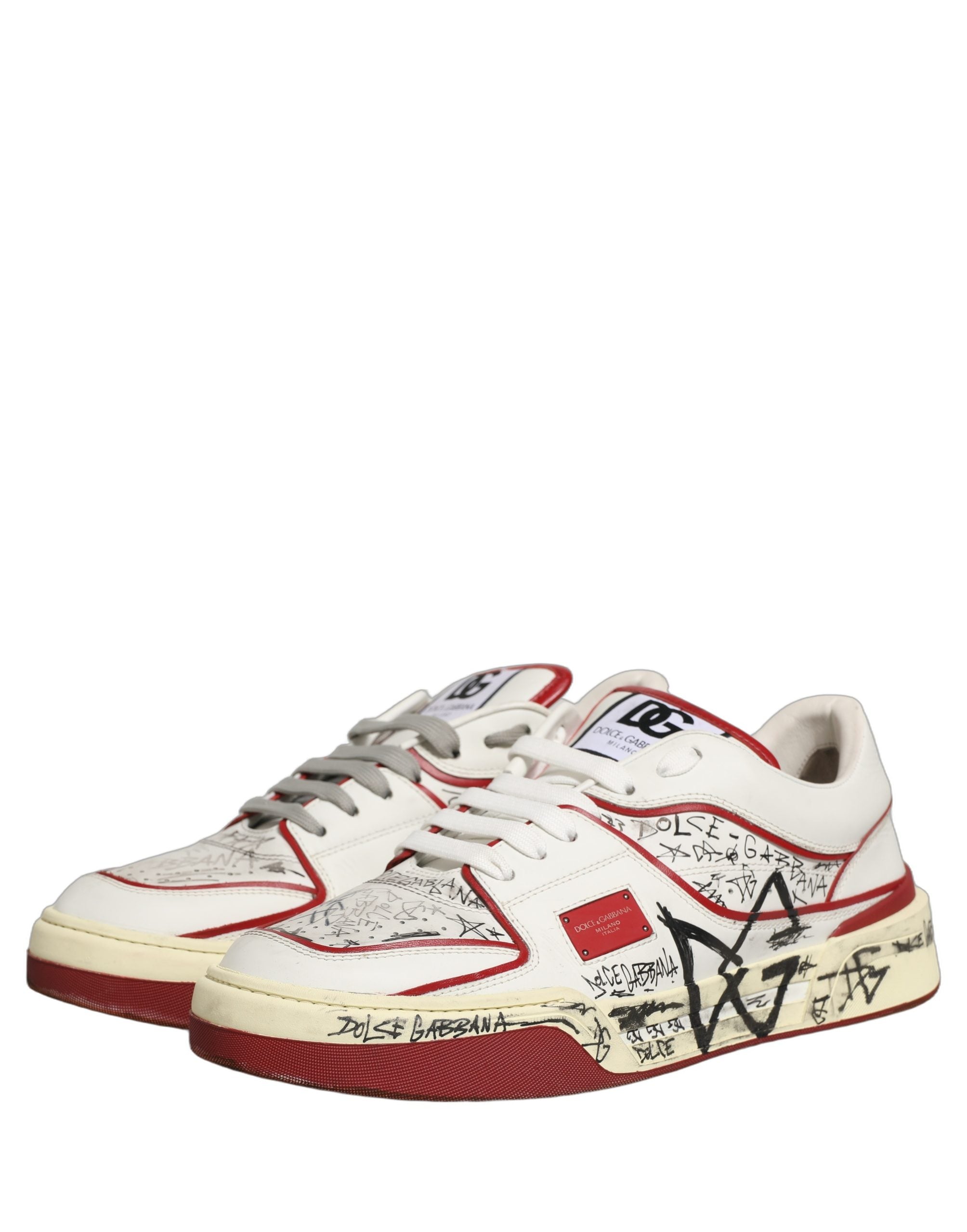 Dolce & Gabbana White Red New Roma Graffiti Sneakers Men's Shoes (Pre-Owned)
