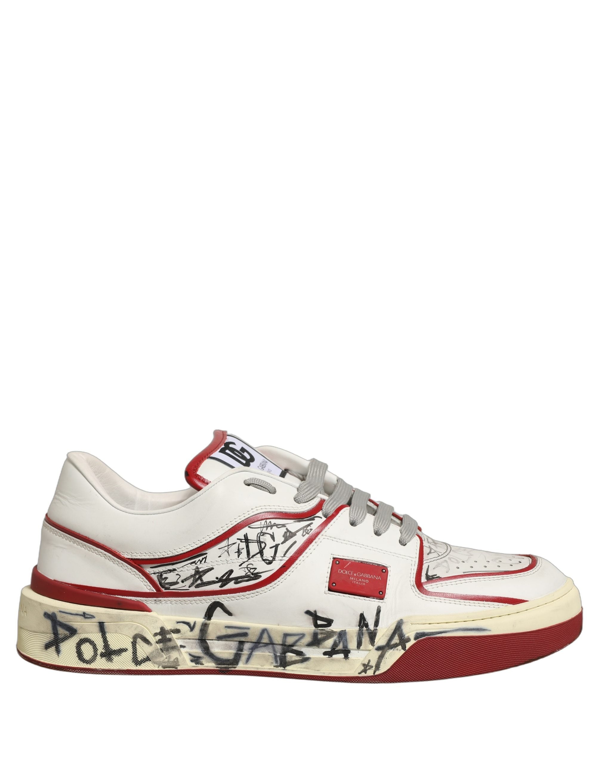 Dolce & Gabbana White Red New Roma Graffiti Sneakers Men's Shoes (Pre-Owned)