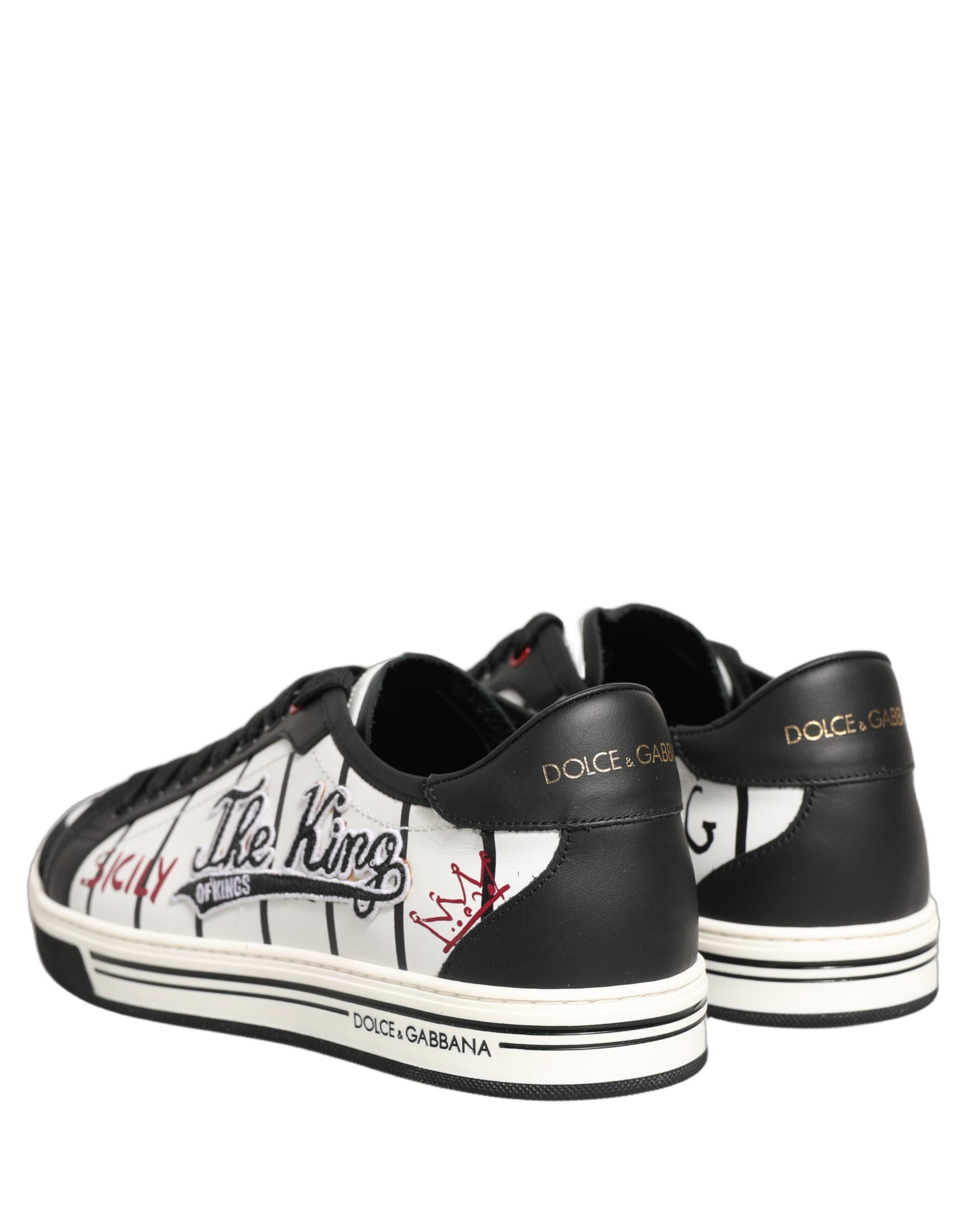 Dolce & Gabbana White Black DG Logo King Patch Low-Top Sneaker Men's Shoes