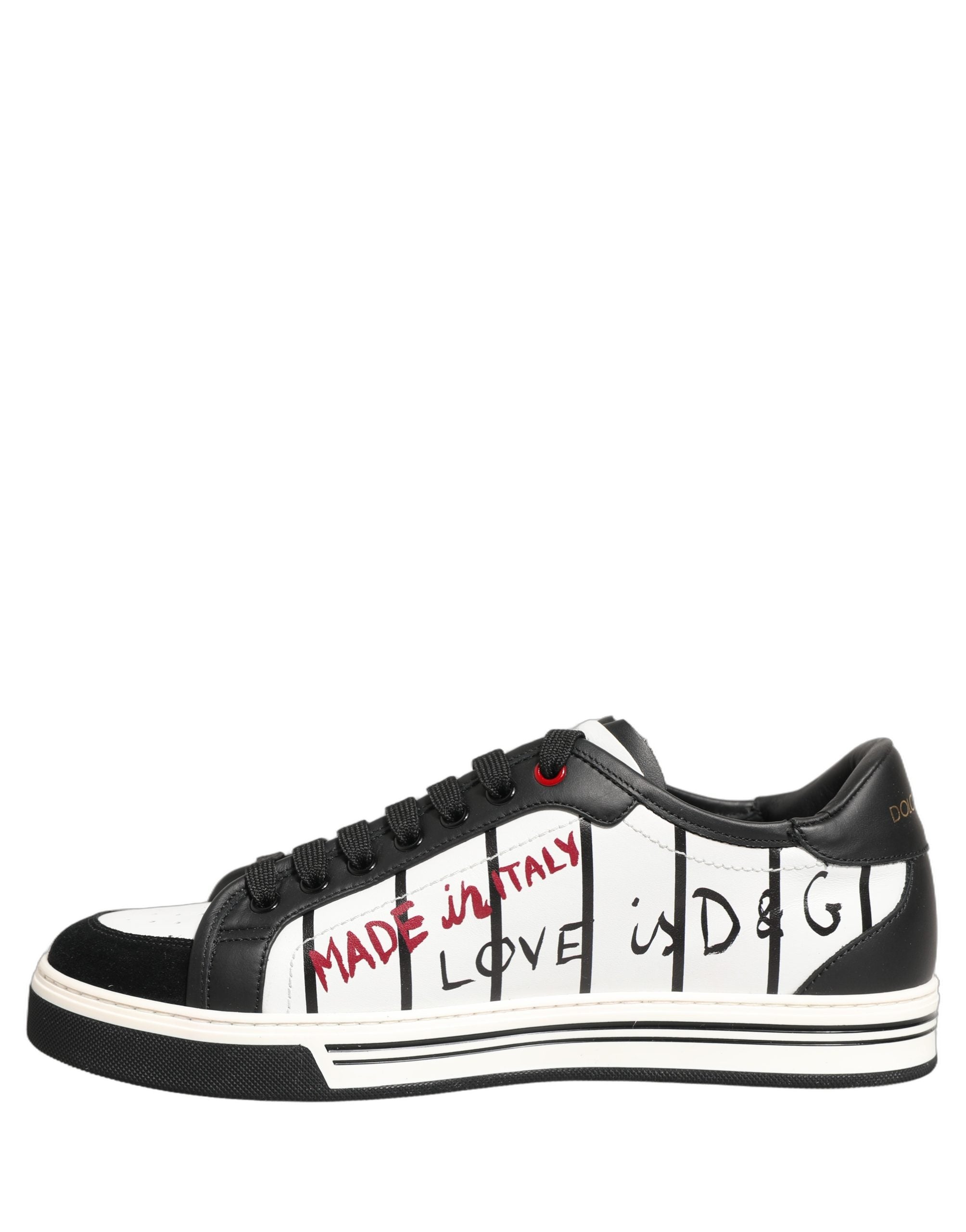 Dolce & Gabbana White Black DG Logo King Patch Low-Top Sneaker Men's Shoes