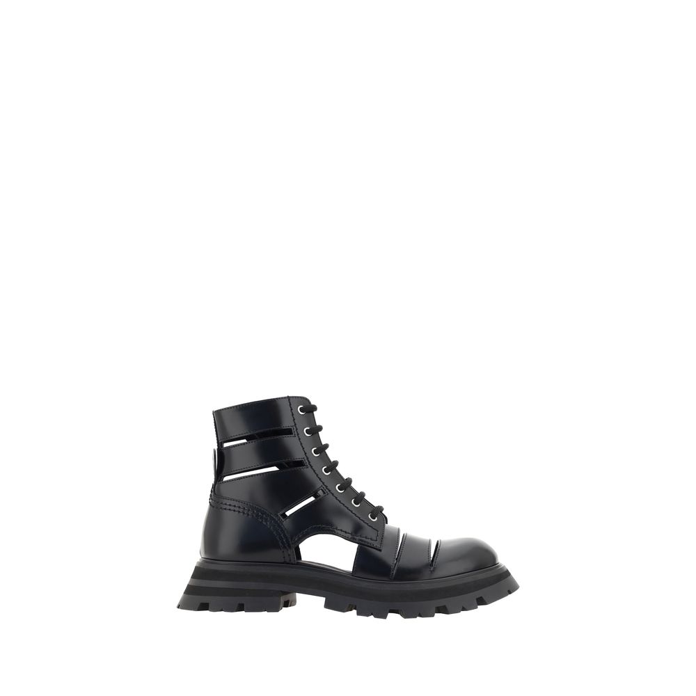 Alexander McQueen Black Calf Leather Bos Taurus Lace-Up Women's Boots