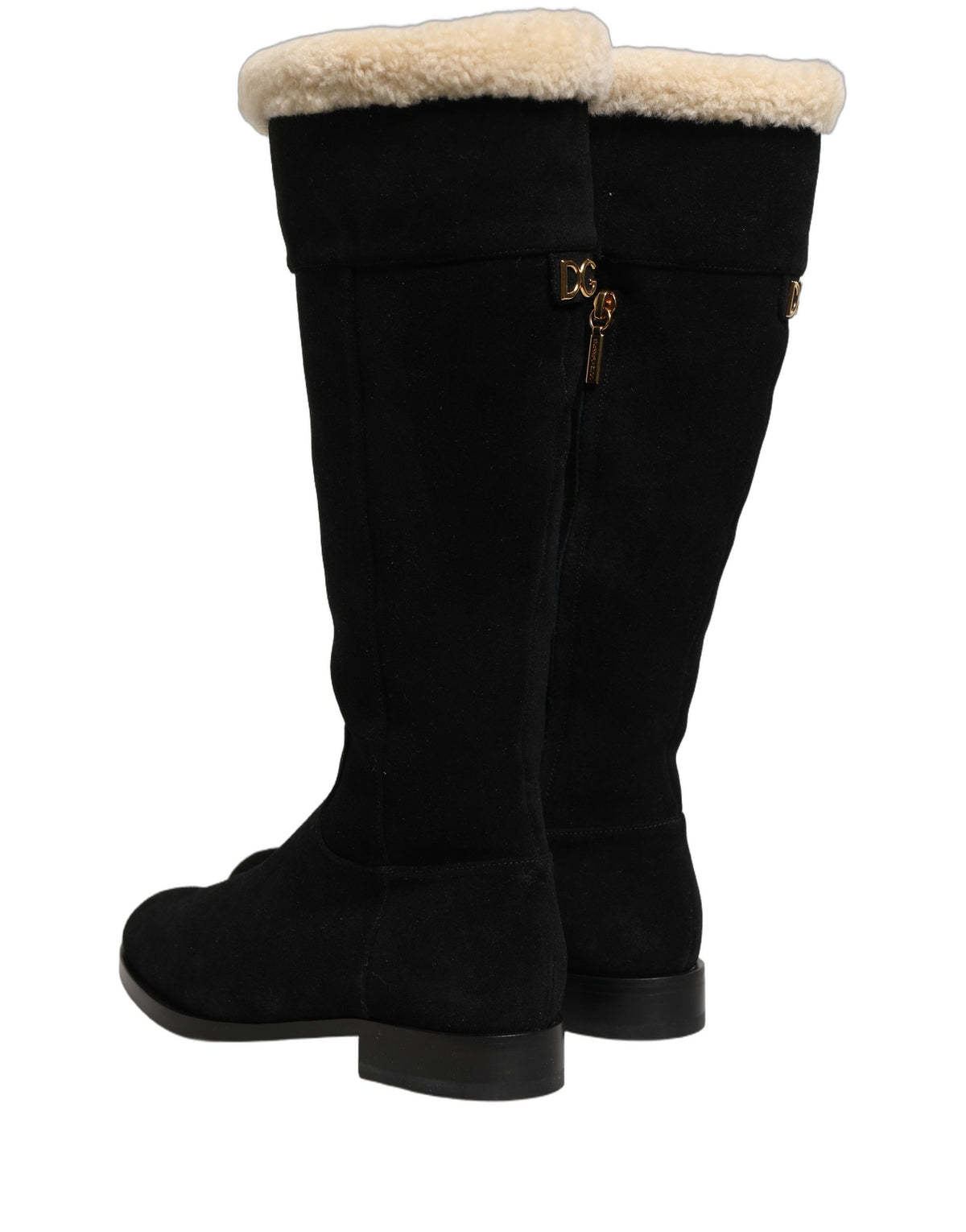 Dolce & Gabbana Black Suede Leather Knee High Boots Women's Shoes