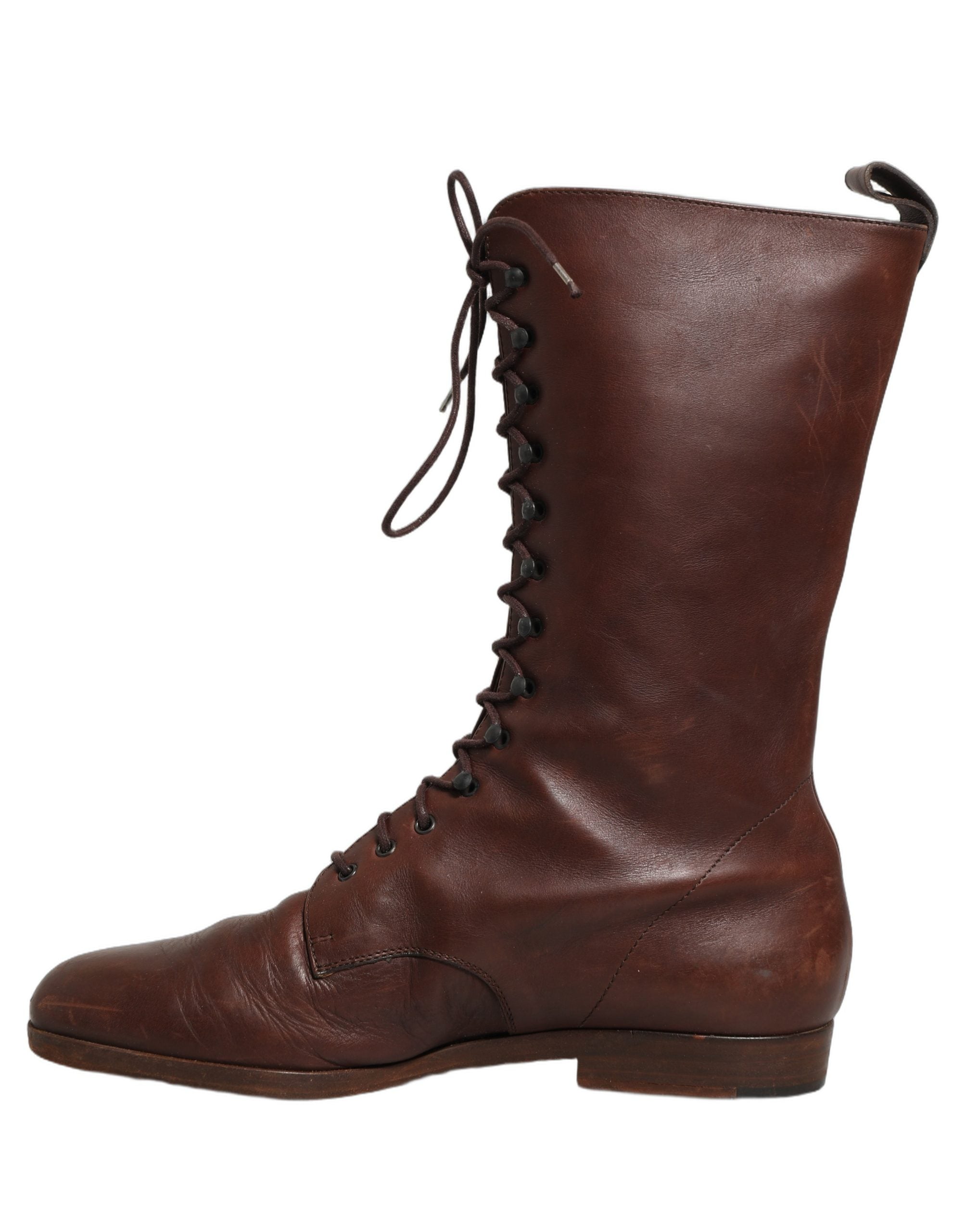 Dolce & Gabbana Brown Leather Lace Up Mid Calf Boots Women's Shoes (Pre-Owned)