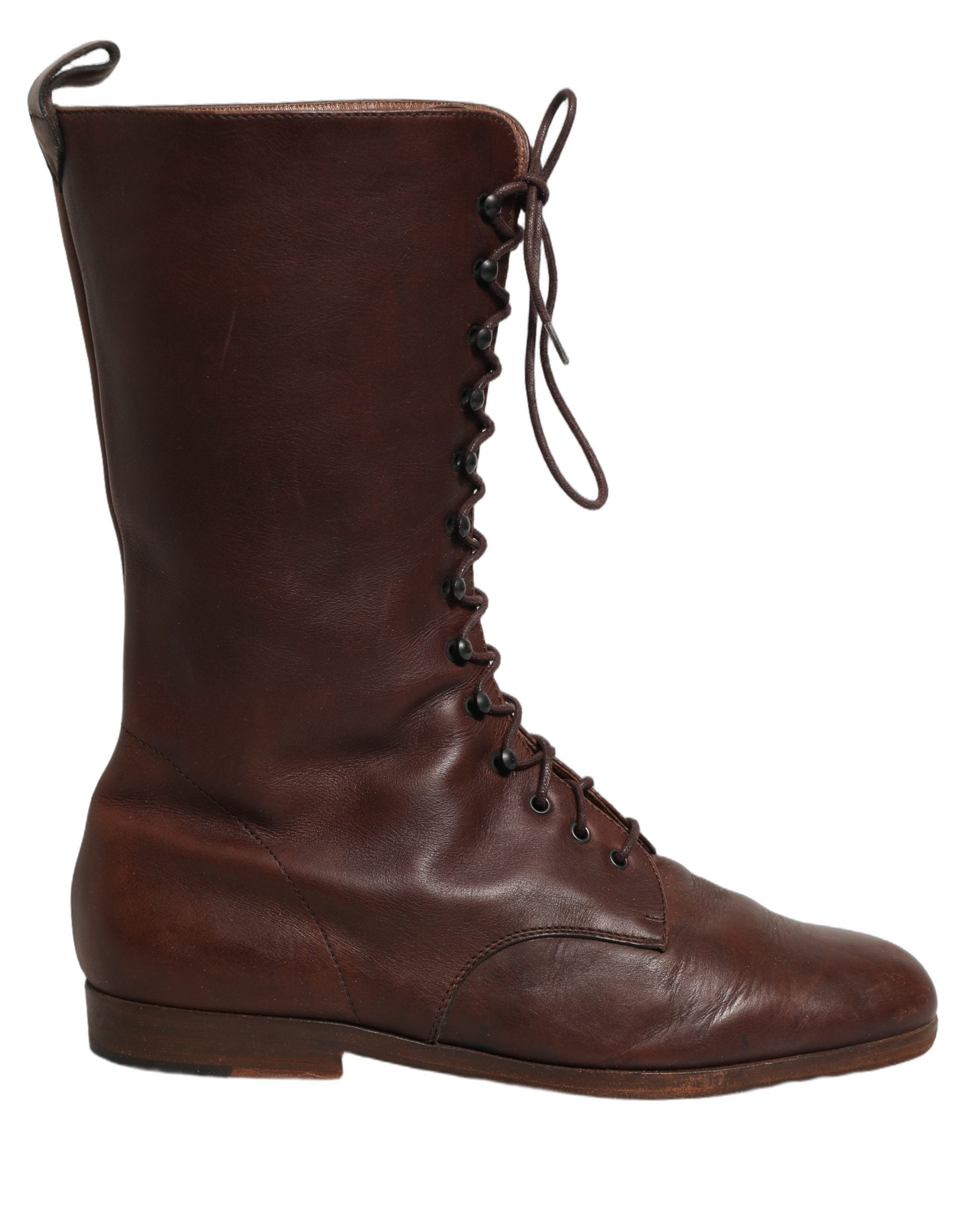 Dolce & Gabbana Brown Leather Lace Up Mid Calf Boots Women's Shoes (Pre-Owned)