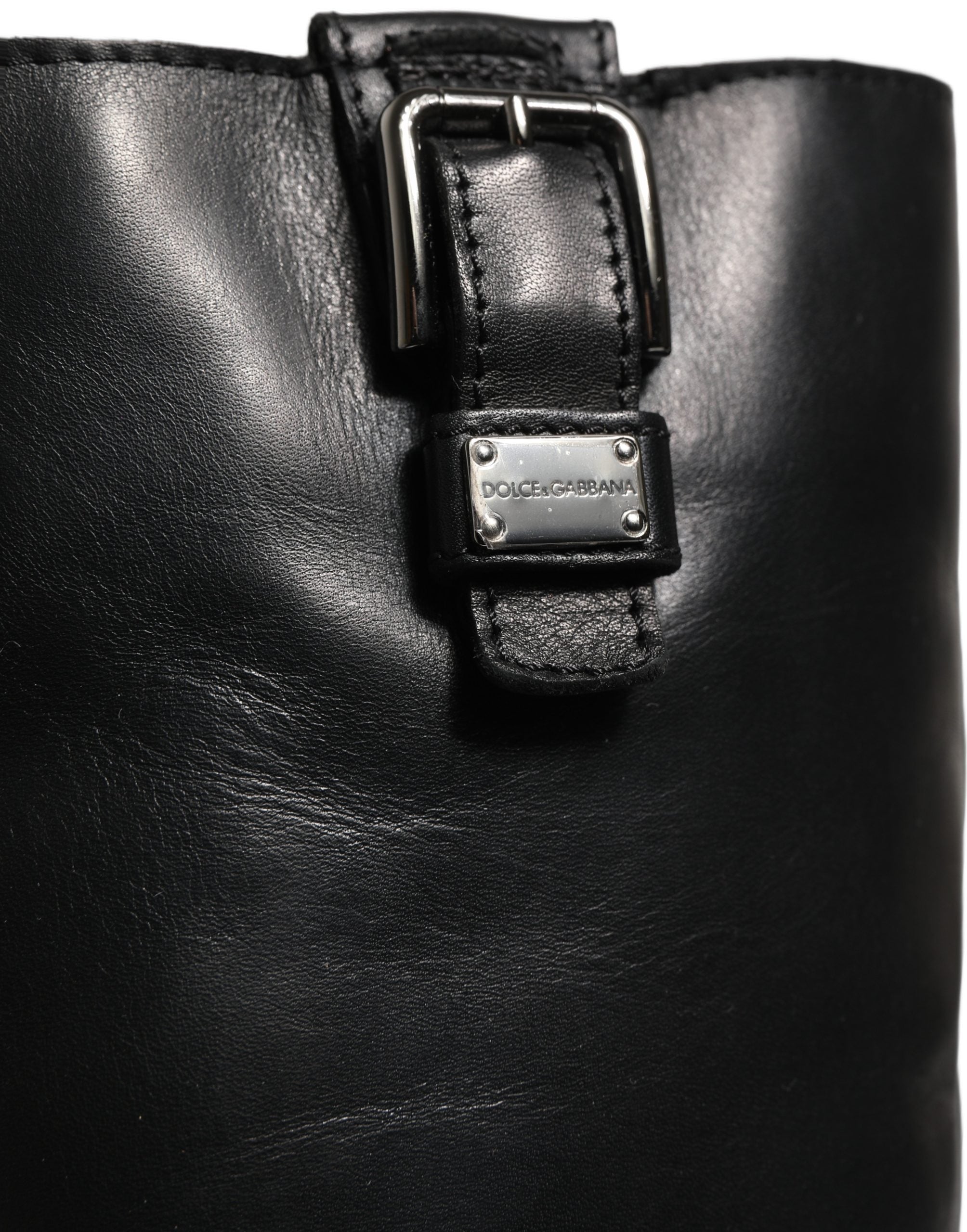 Dolce & Gabbana Black Leather Buckle Detail Mid Calf Boots Women's Shoes