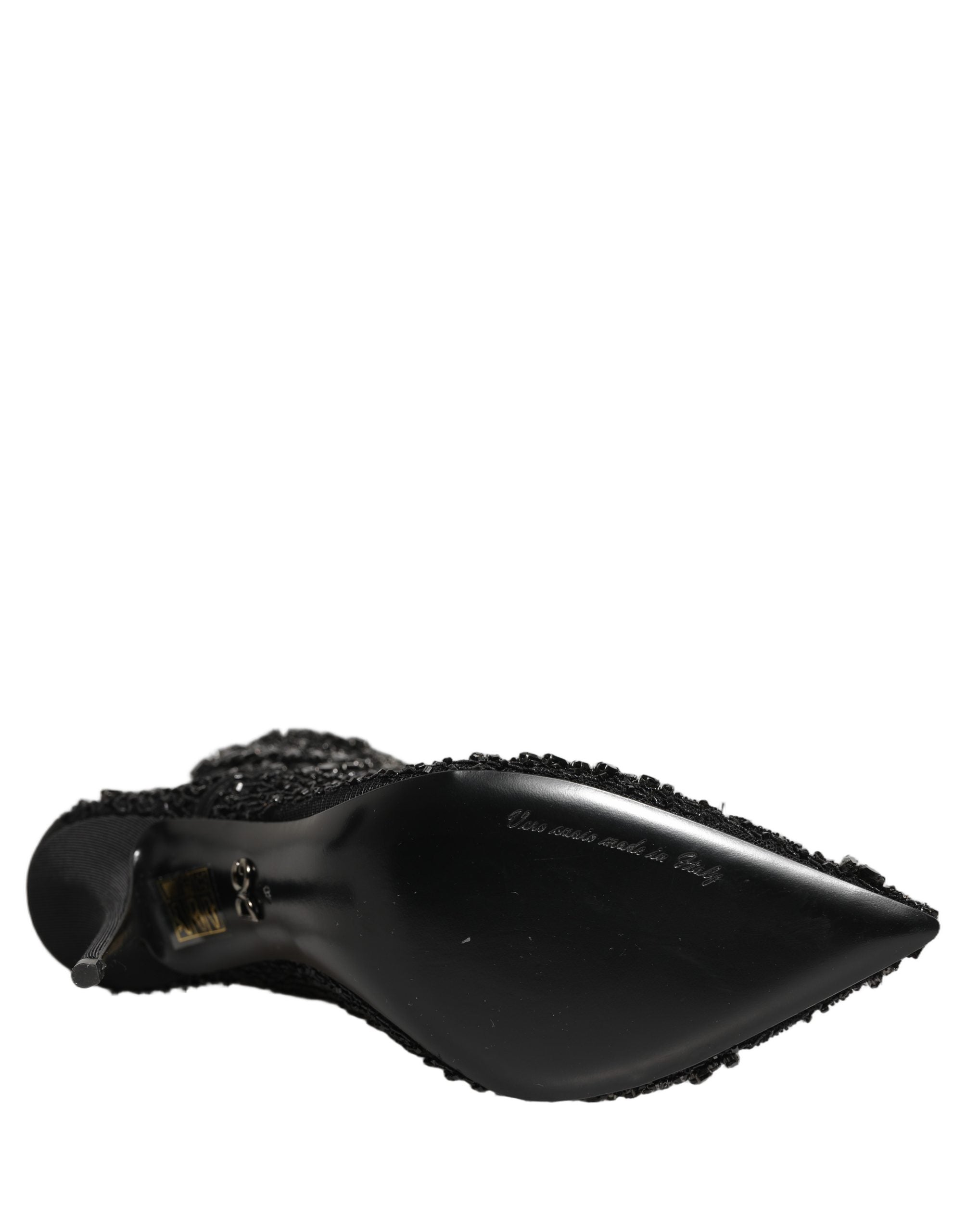 Dolce & Gabbana Black Embellished Mesh Ankle Boots Women's Shoes