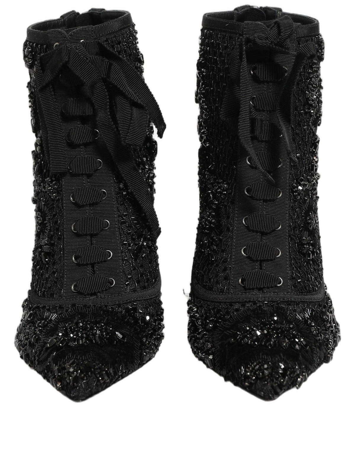 Dolce & Gabbana Black Embellished Mesh Ankle Boots Women's Shoes