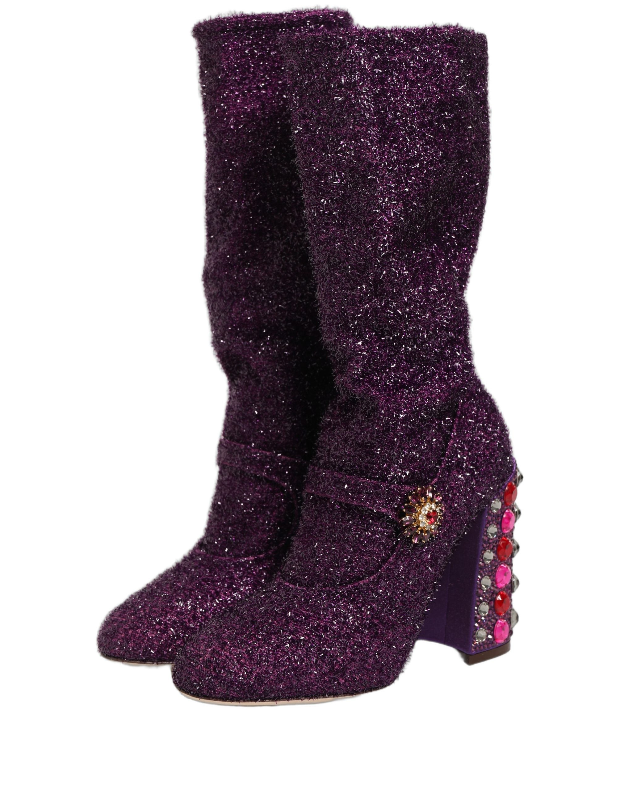 Dolce & Gabbana Purple Crystal Lurex Fantasy Boots Women's Shoes (Pre-Owned)