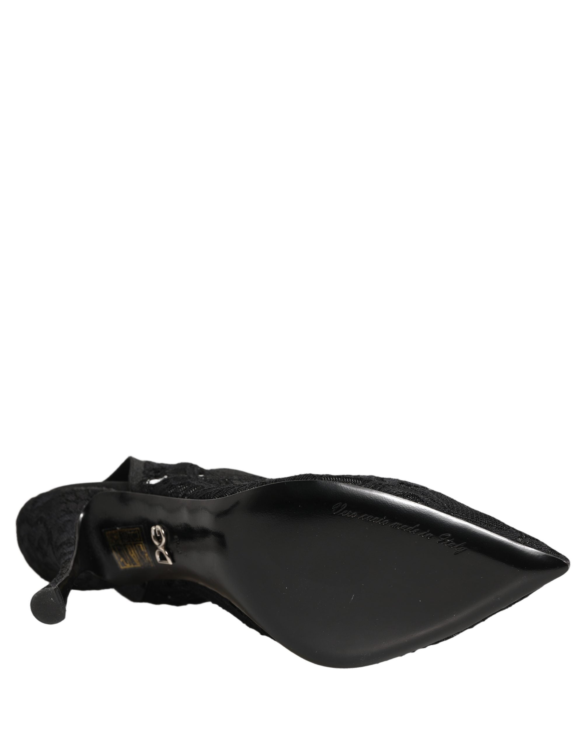 Dolce & Gabbana Black Lace Pointed Toe Slingback Pumps Women's Shoes (Pre-Owned)