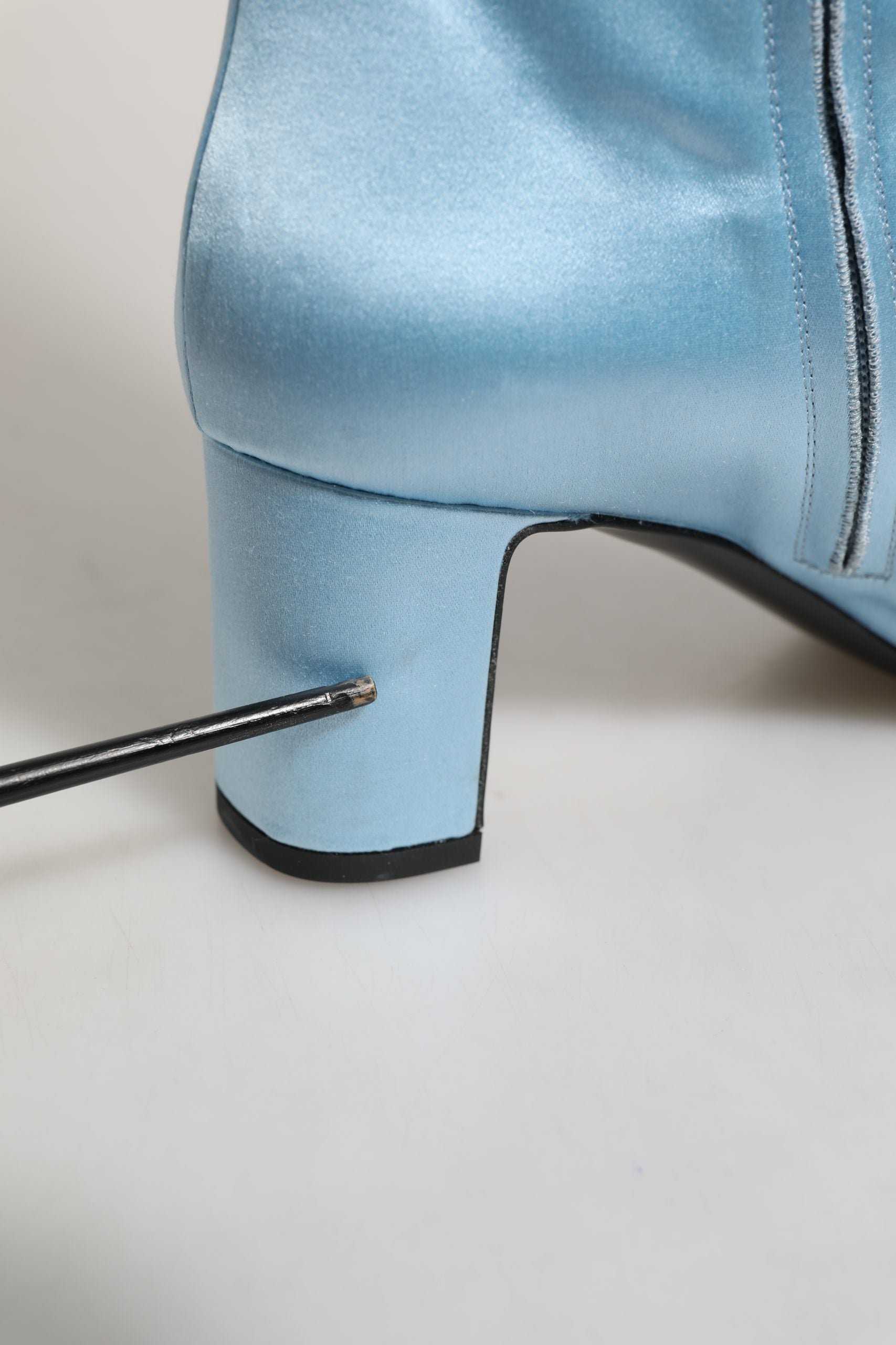 Dolce & Gabbana Light Blue Satin Knee High Boots Women's Shoes (Pre-Owned)