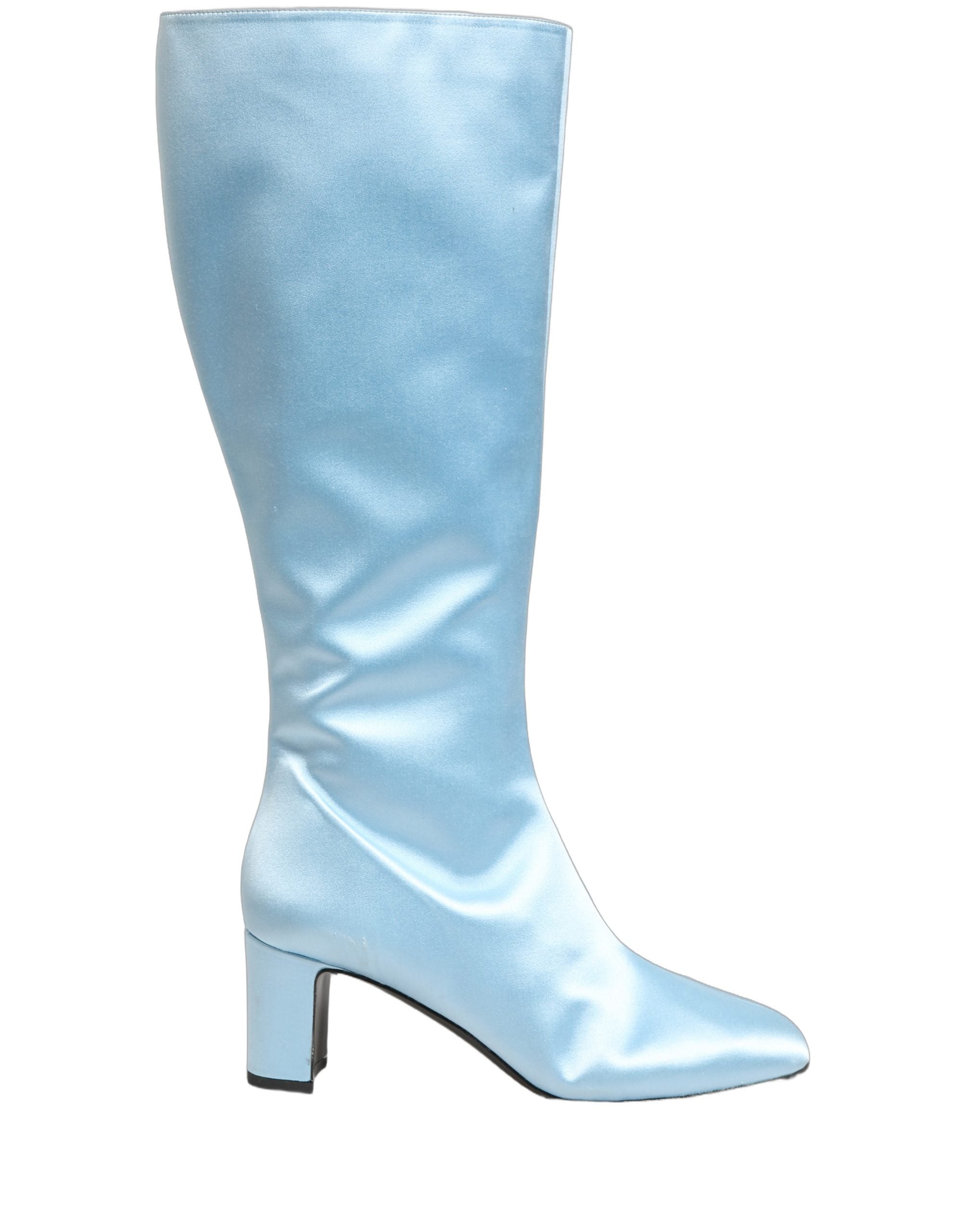 Dolce & Gabbana Light Blue Satin Knee High Boots Women's Shoes (Pre-Owned)