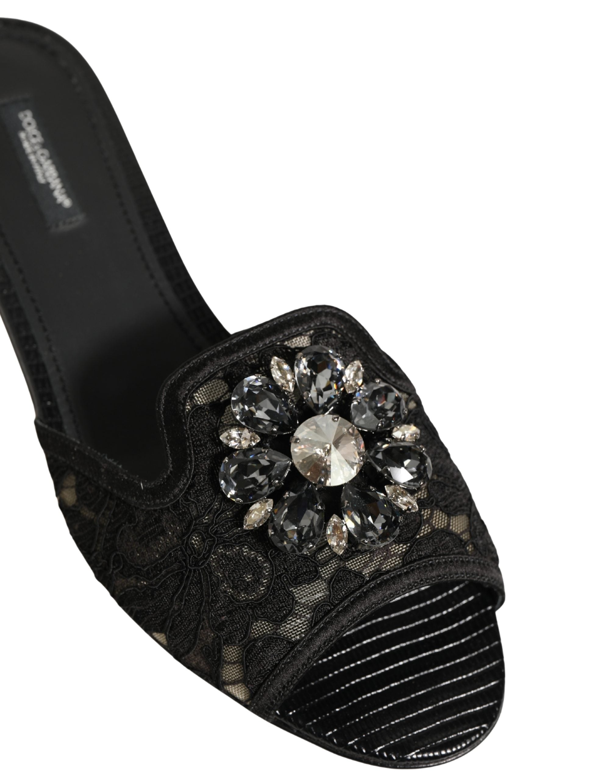 Dolce & Gabbana Black Devotion Lace Flats Slip On Women's Shoes (Pre-Owned)