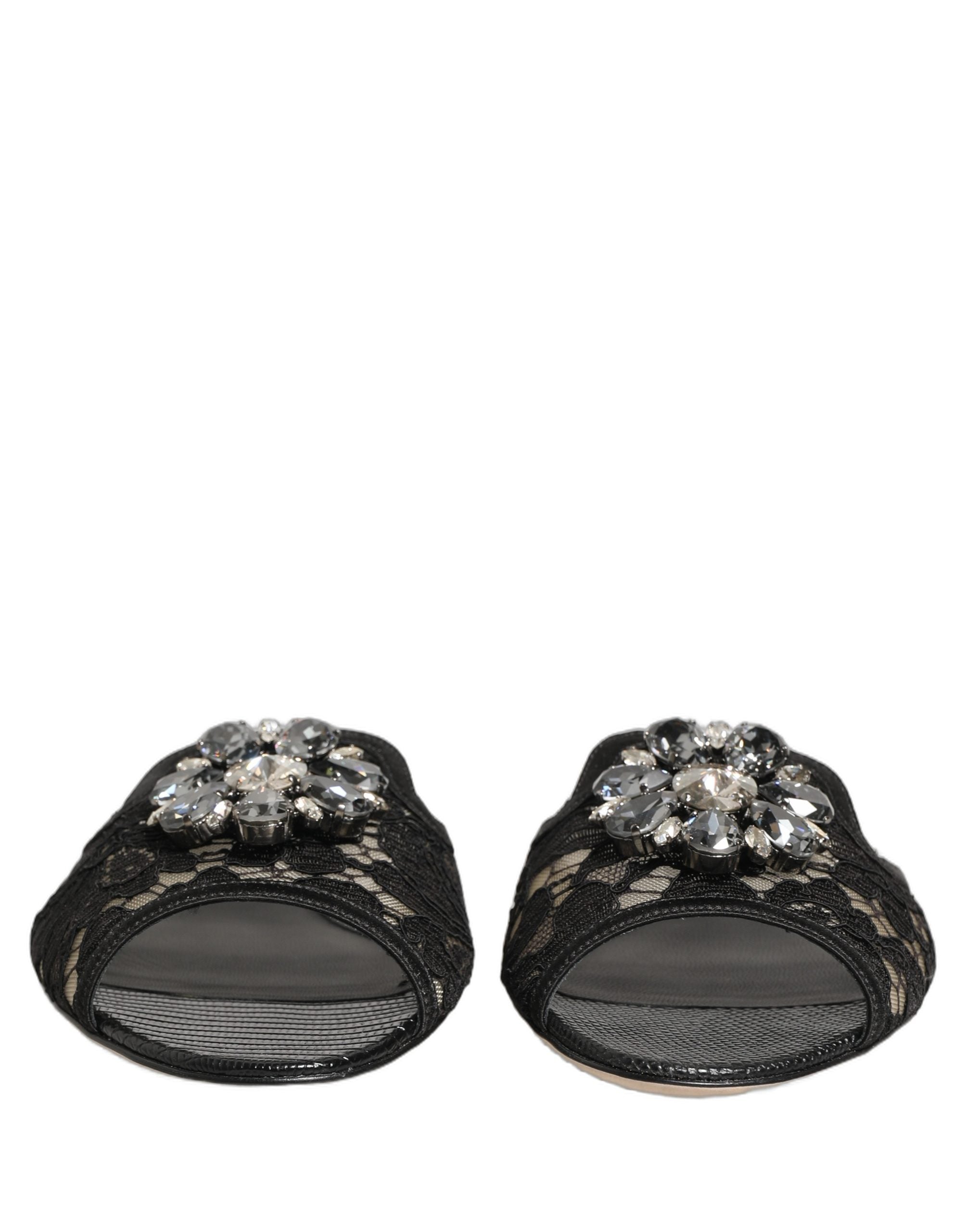 Dolce & Gabbana Black Devotion Lace Flats Slip On Women's Shoes (Pre-Owned)