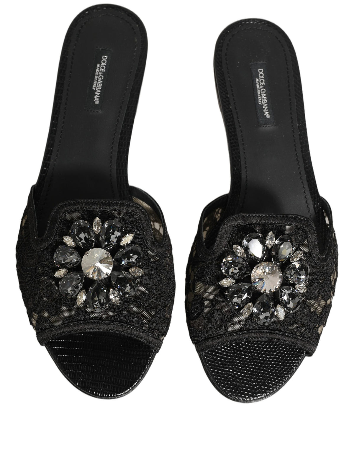 Dolce & Gabbana Black Devotion Lace Flats Slip On Women's Shoes (Pre-Owned)