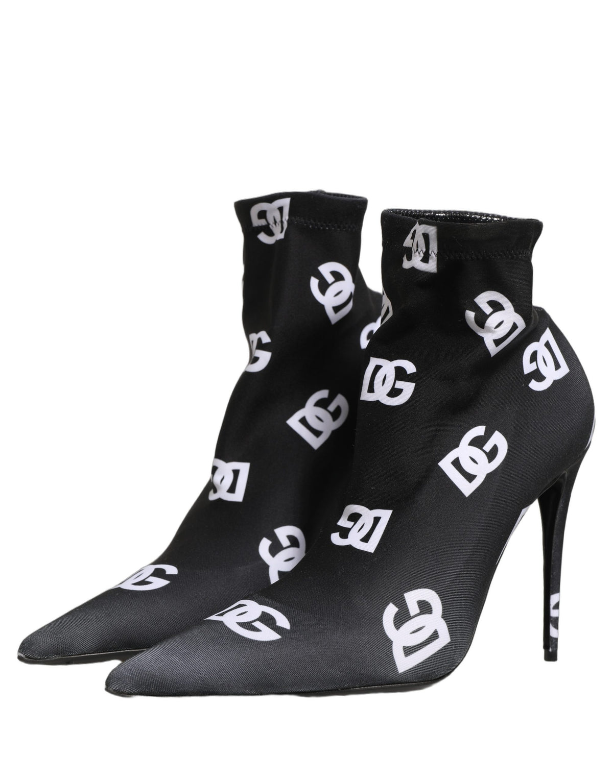 Dolce & Gabbana Black Logo Stretch Heels Ankle Boots Women's Shoes