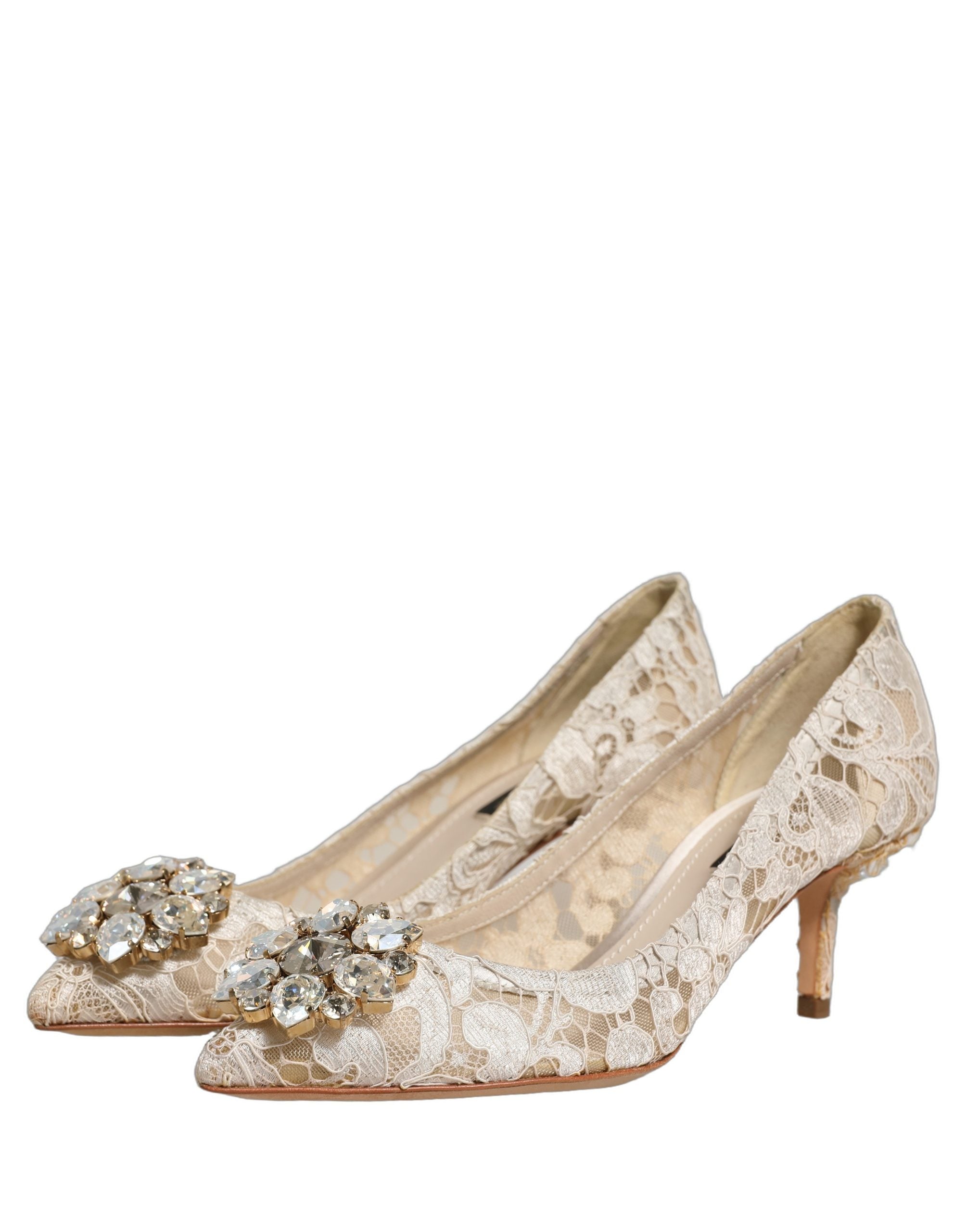 Dolce & Gabbana White Taormina Lace Crystal Pumps Women's Shoes (Pre-Owned)