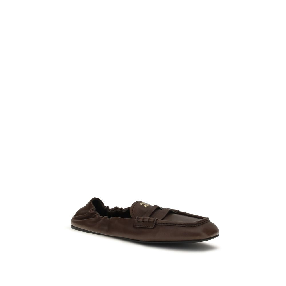 Miu Miu Brown Lamb Ovis Aries Aries Slip-On Women's Loafers