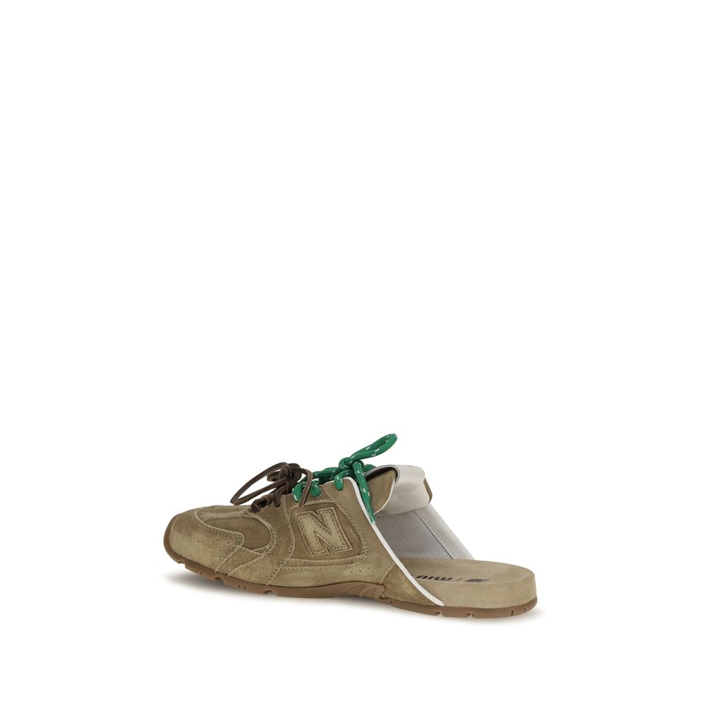 Miu Miu Beige Calf Leather Bos Taurus Athletic Women's Sneakers