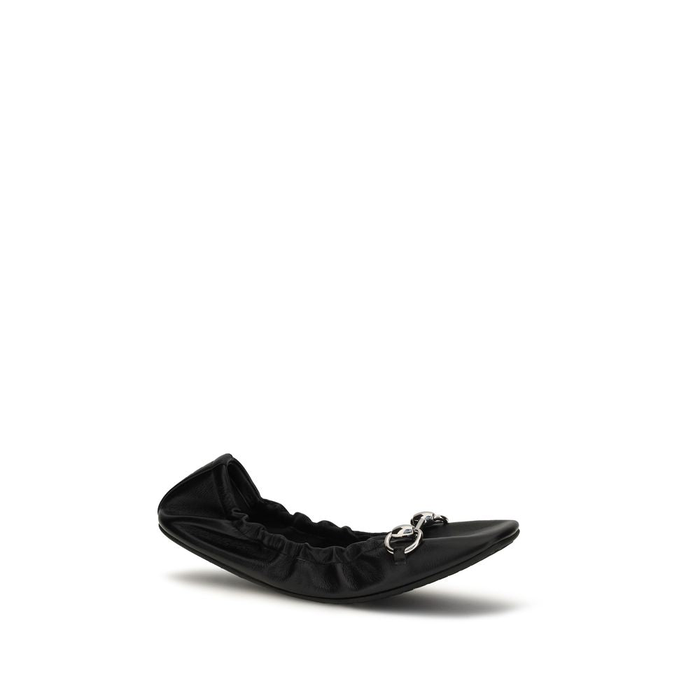 Gucci Black Calf Leather Bos Taurus Ballet Women's Flats