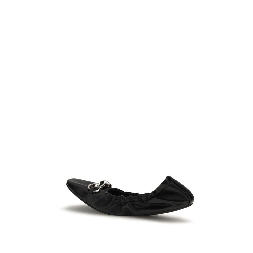 Gucci Black Calf Leather Bos Taurus Ballet Women's Flats