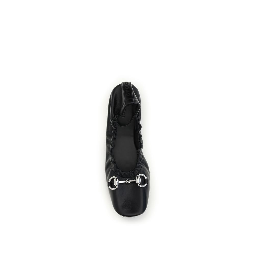 Gucci Black Calf Leather Bos Taurus Ballet Women's Flats