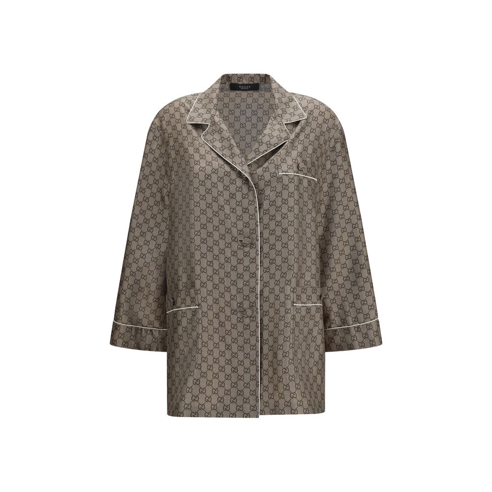 Gucci Beige Silk Dress Women's Shirt