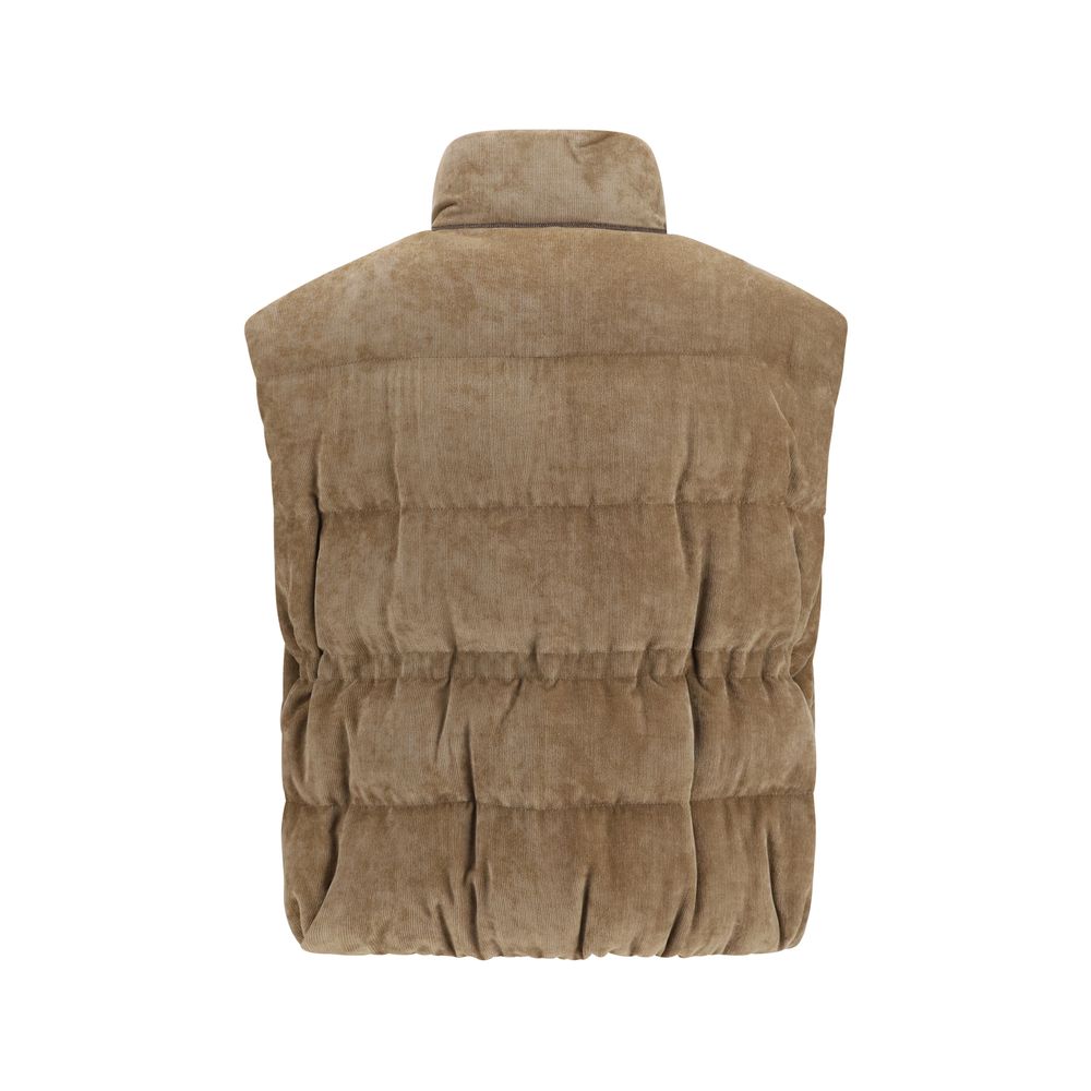 Brunello Cucinelli Beige Viscose Sleeveless Women's Jacket