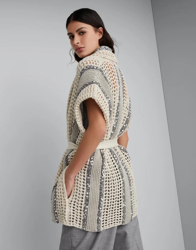 Brunello Cucinelli Bicolor Fibres Sleeveless Women's Jacket