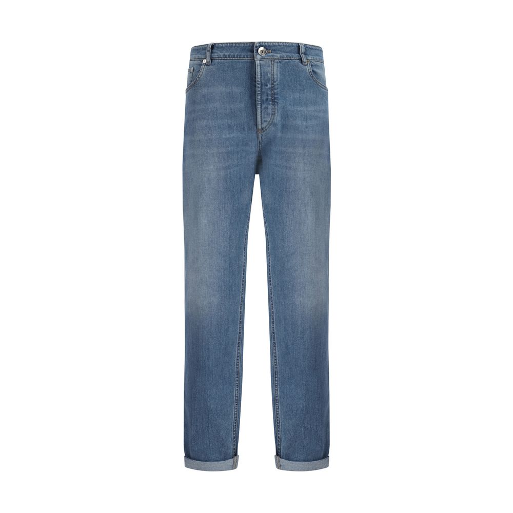Brunello Cucinelli Blue Cotton Straight-Leg Men's Jeans