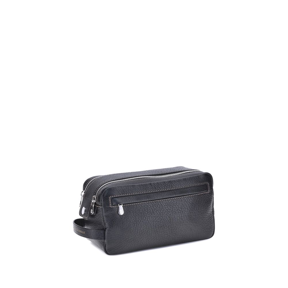 Brunello Cucinelli Black Calf Leather Bos Taurus Airpod Men's Holder