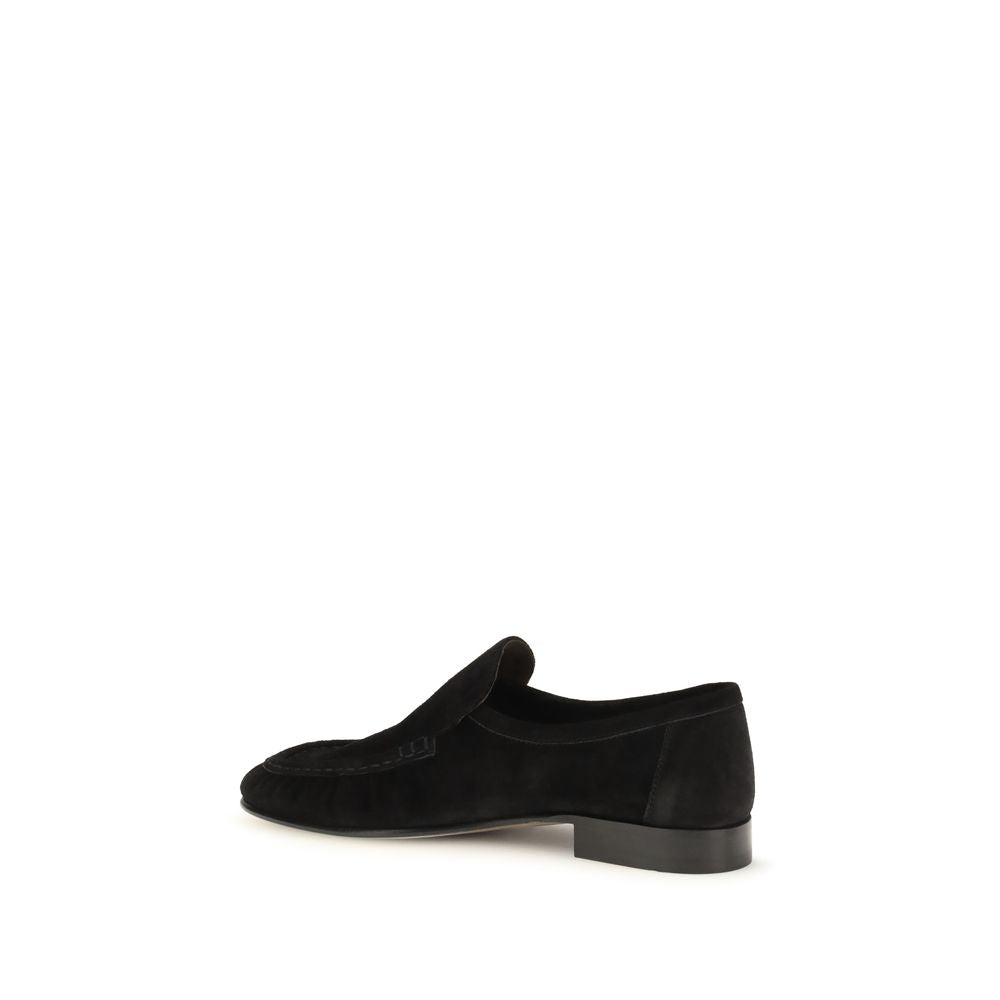 The Row Black Suede Leather Slip-On Women's Loafers