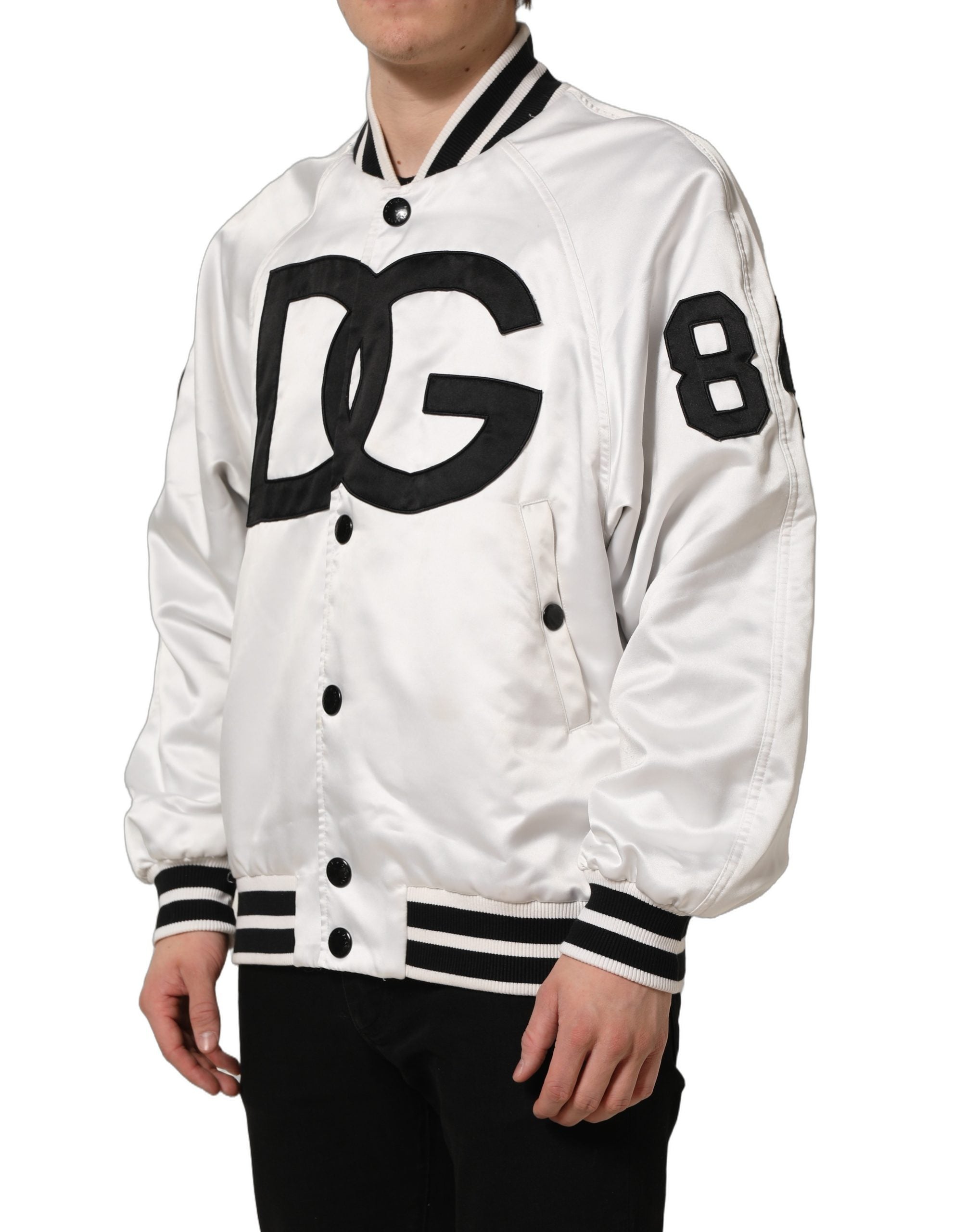 Dolce & Gabbana White DG Logo Polyester JerseyBomber Men's Jacket (Pre-Owned)