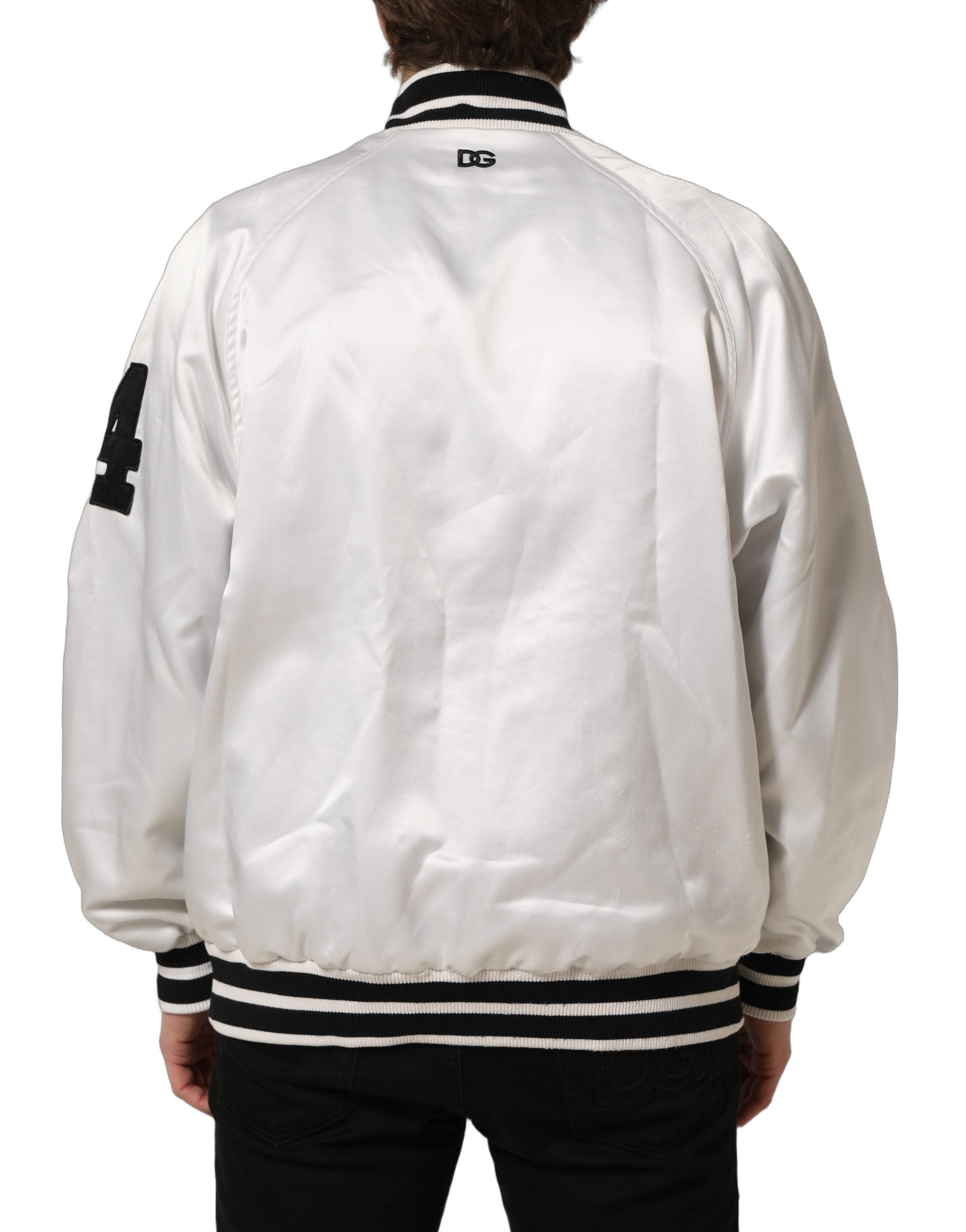 Dolce & Gabbana White DG Logo Polyester JerseyBomber Men's Jacket (Pre-Owned)