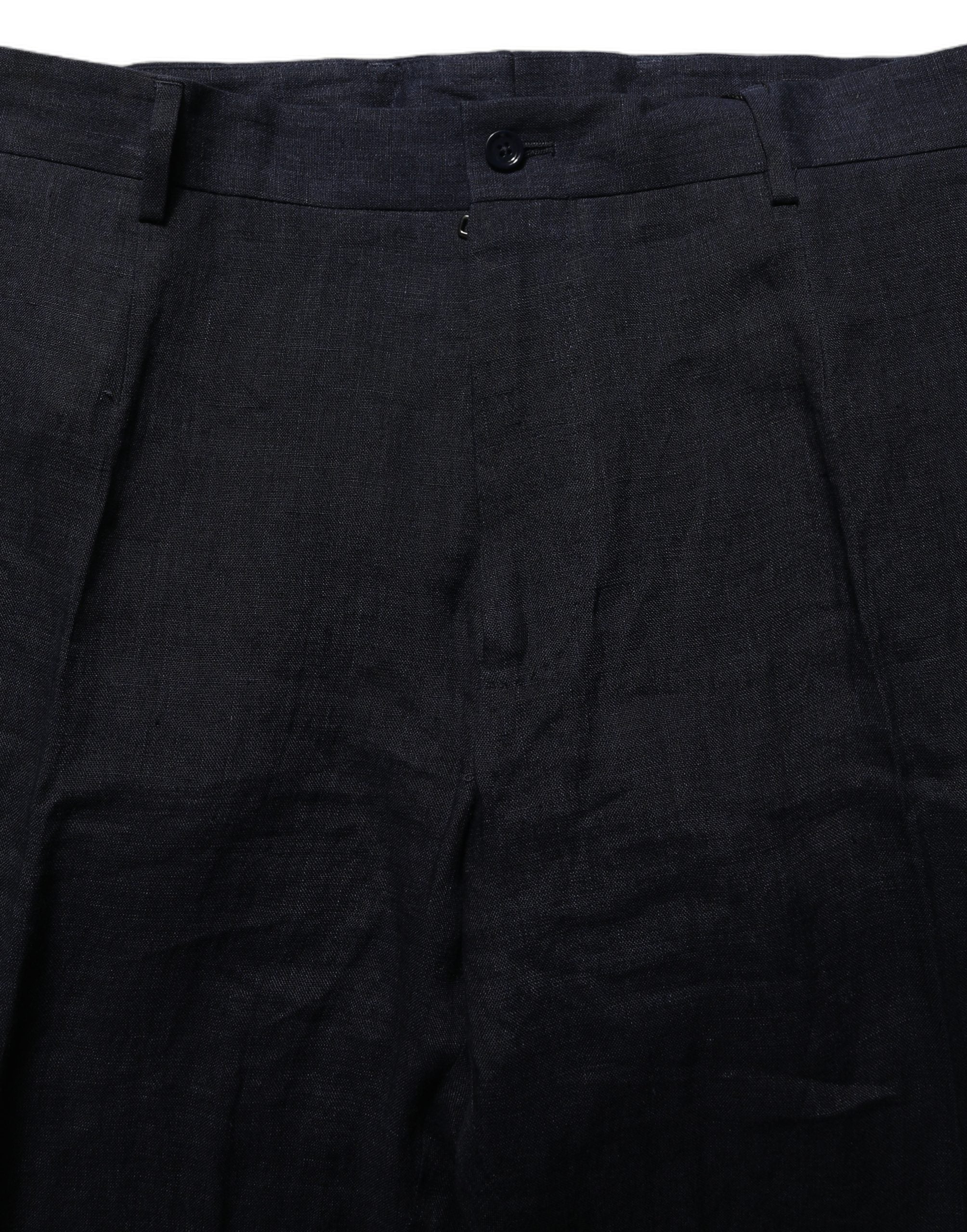 Dolce & Gabbana Black Linen Straight Leg Dress Trouser Men's Pants