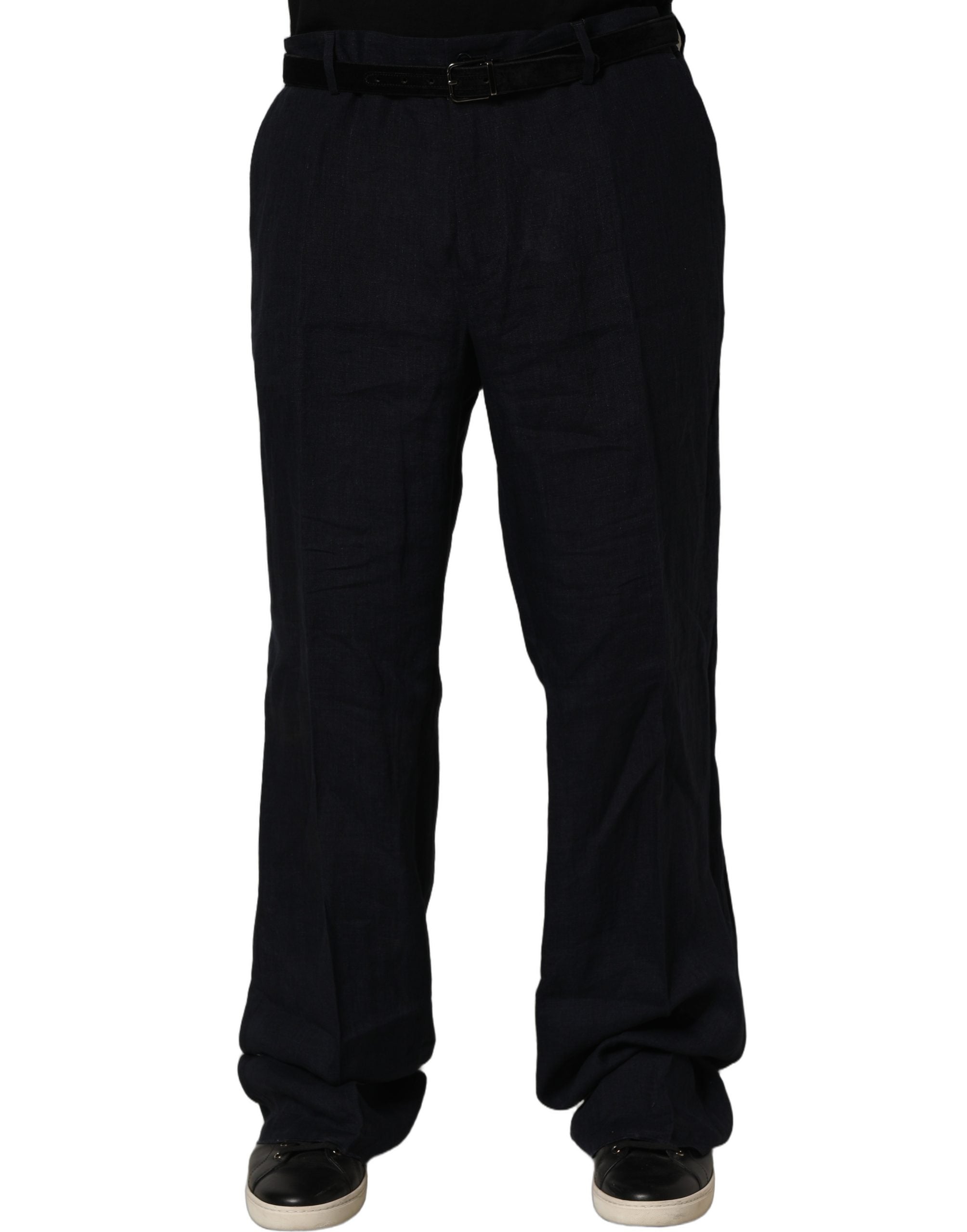 Dolce & Gabbana Black Linen Straight Leg Dress Trouser Men's Pants