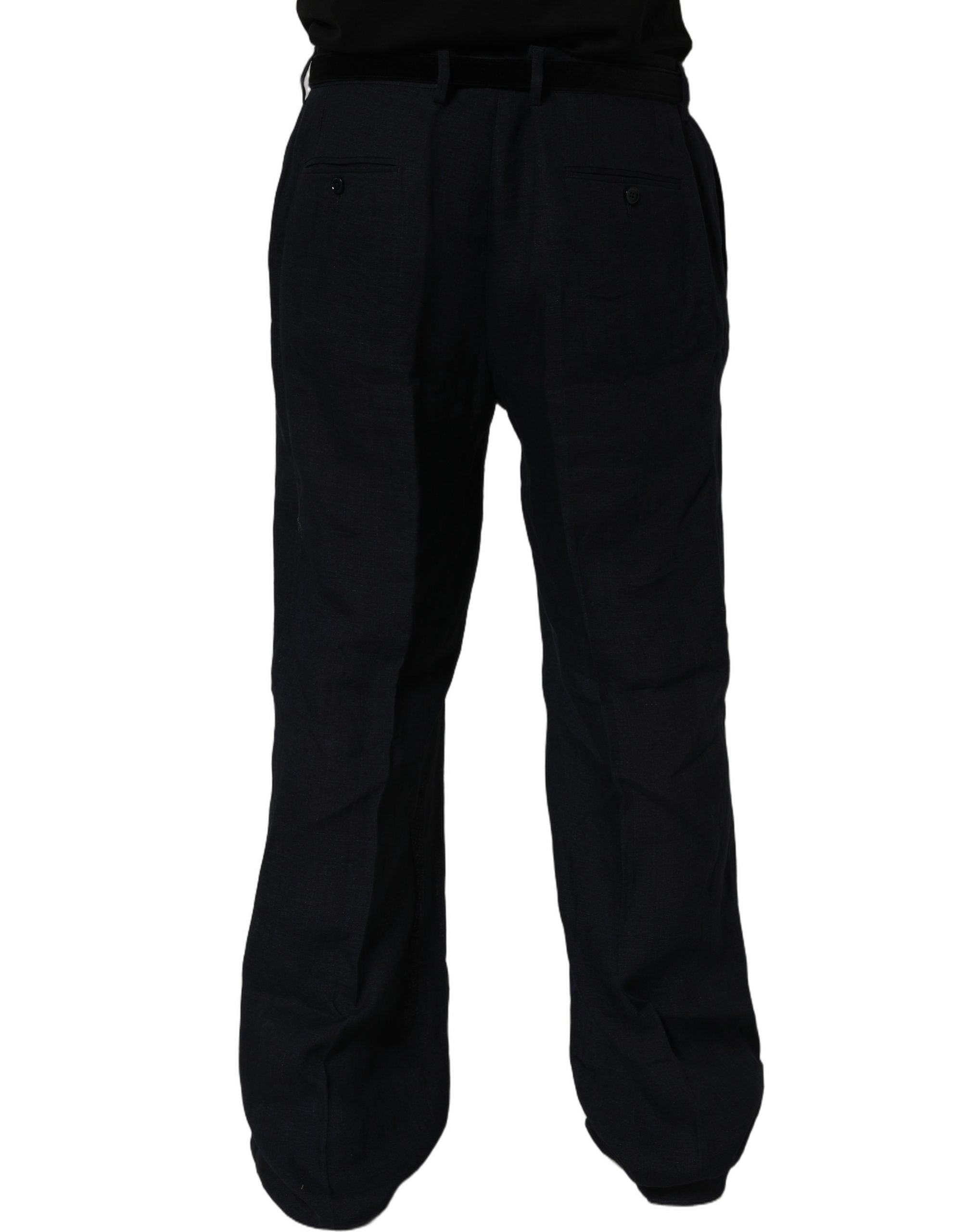 Dolce & Gabbana Black Linen Straight Leg Dress Trouser Men's Pants