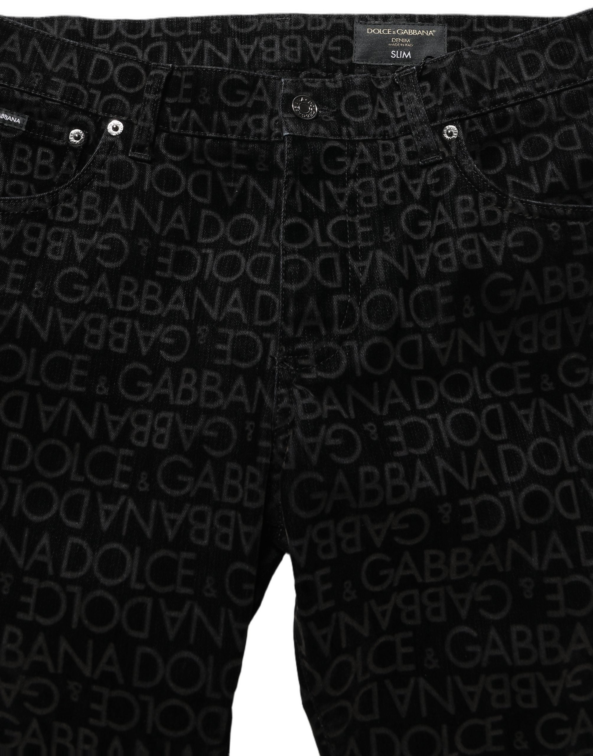 Dolce & Gabbana Black Logo Monogram Cotton Slim Denim Men's Jeans