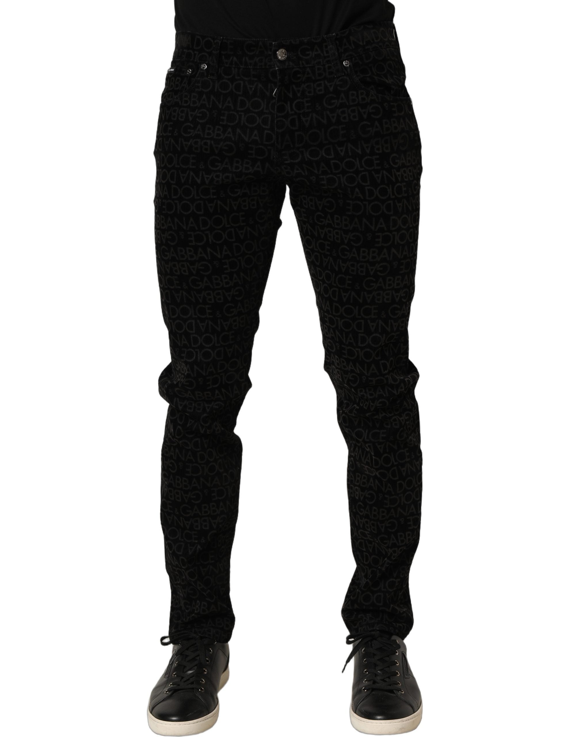 Dolce & Gabbana Black Logo Monogram Cotton Slim Denim Men's Jeans