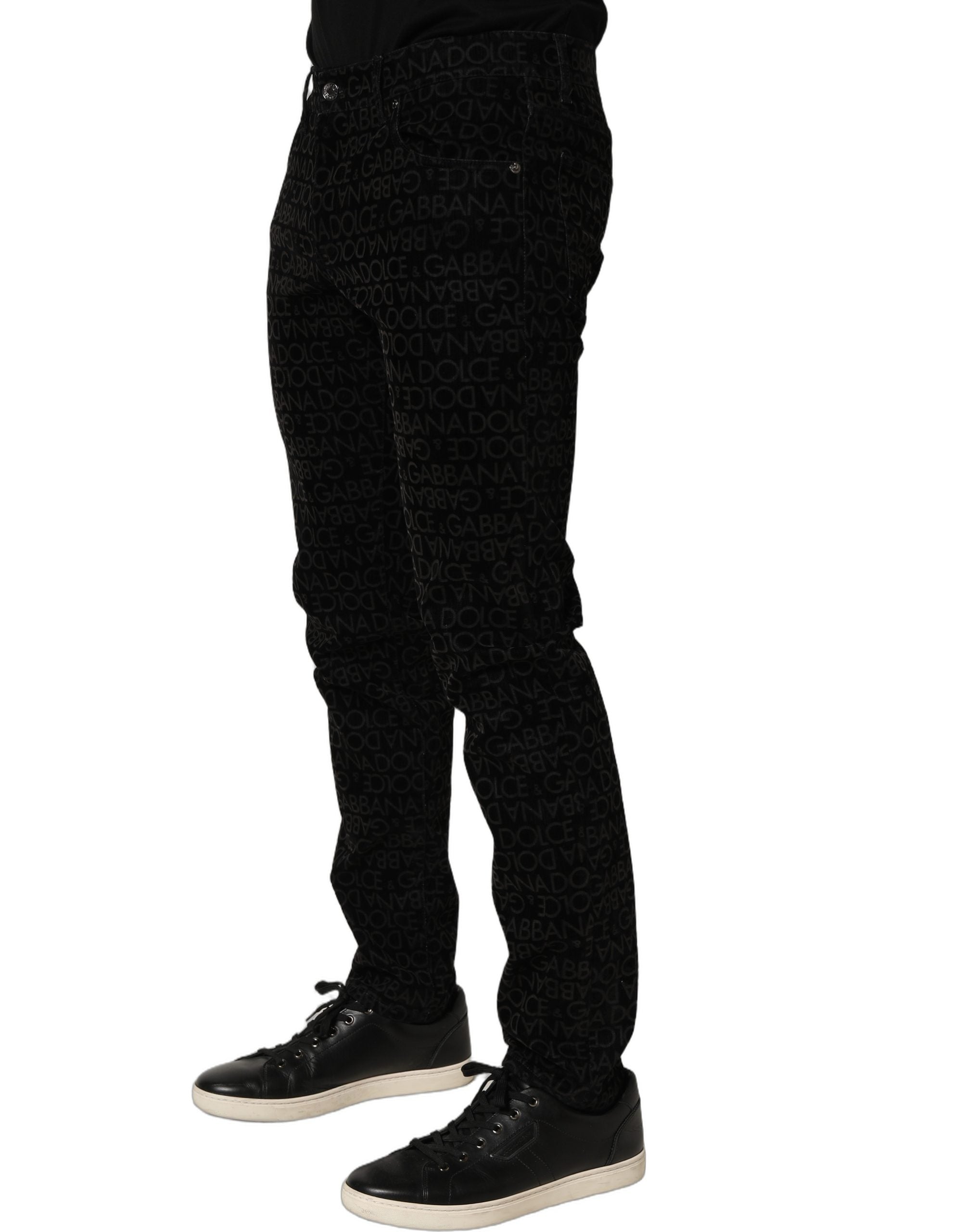 Dolce & Gabbana Black Logo Monogram Cotton Slim Denim Men's Jeans