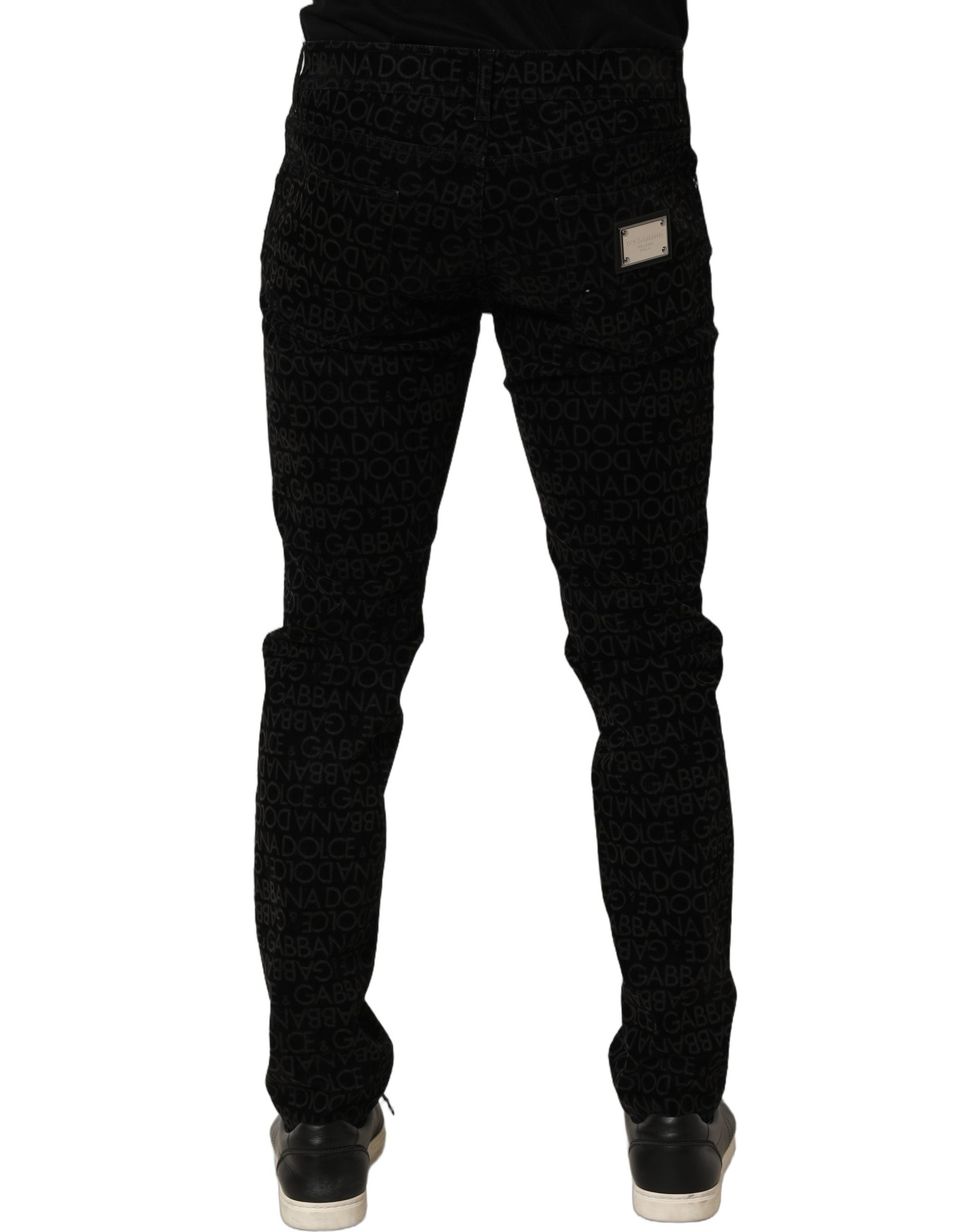Dolce & Gabbana Black Logo Monogram Cotton Slim Denim Men's Jeans