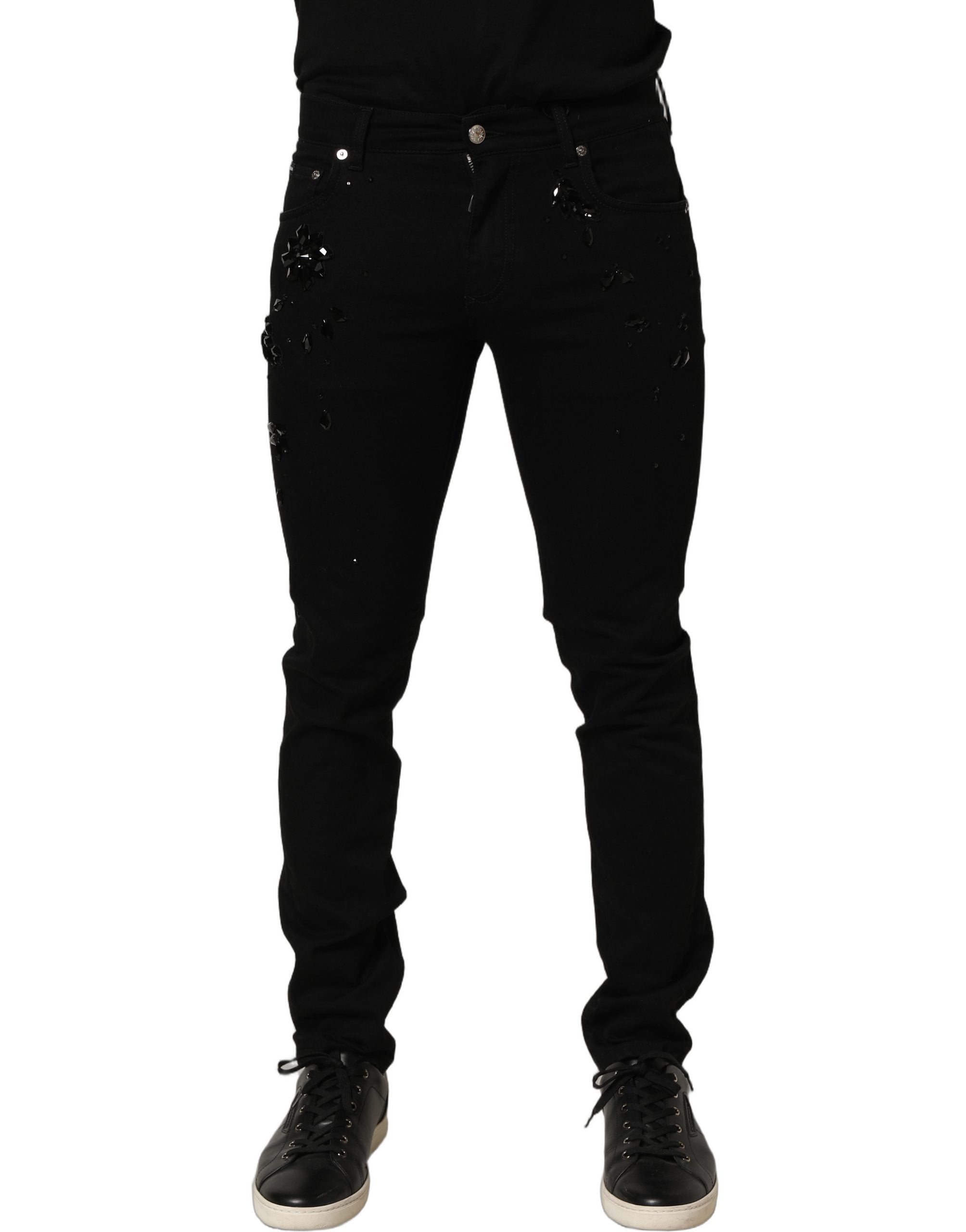 Dolce & Gabbana Black Embellished Cotton Skinny Denim Men's Jeans