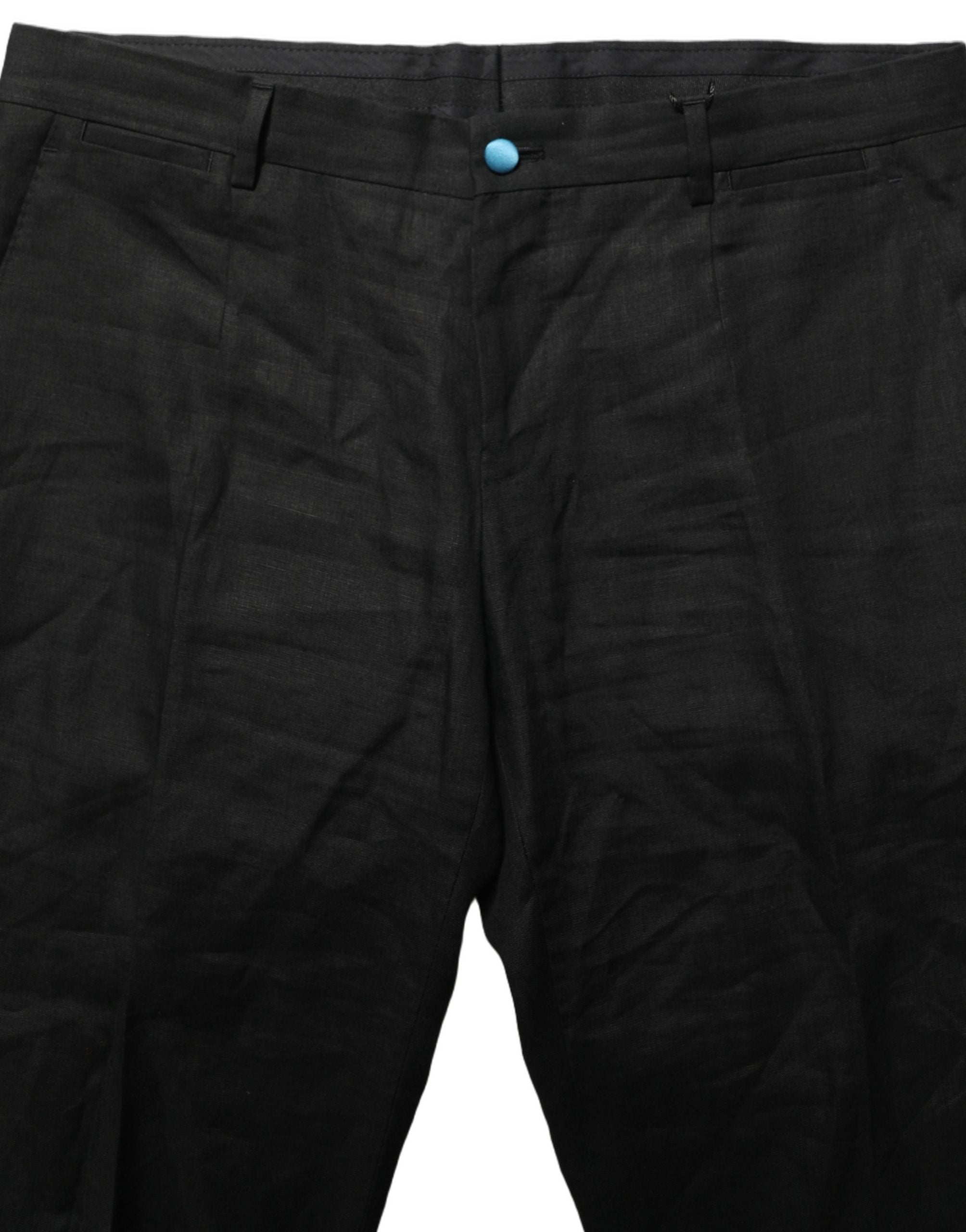 Dolce & Gabbana Black Linen Skinny Leg Dress Trouser Men's Pants