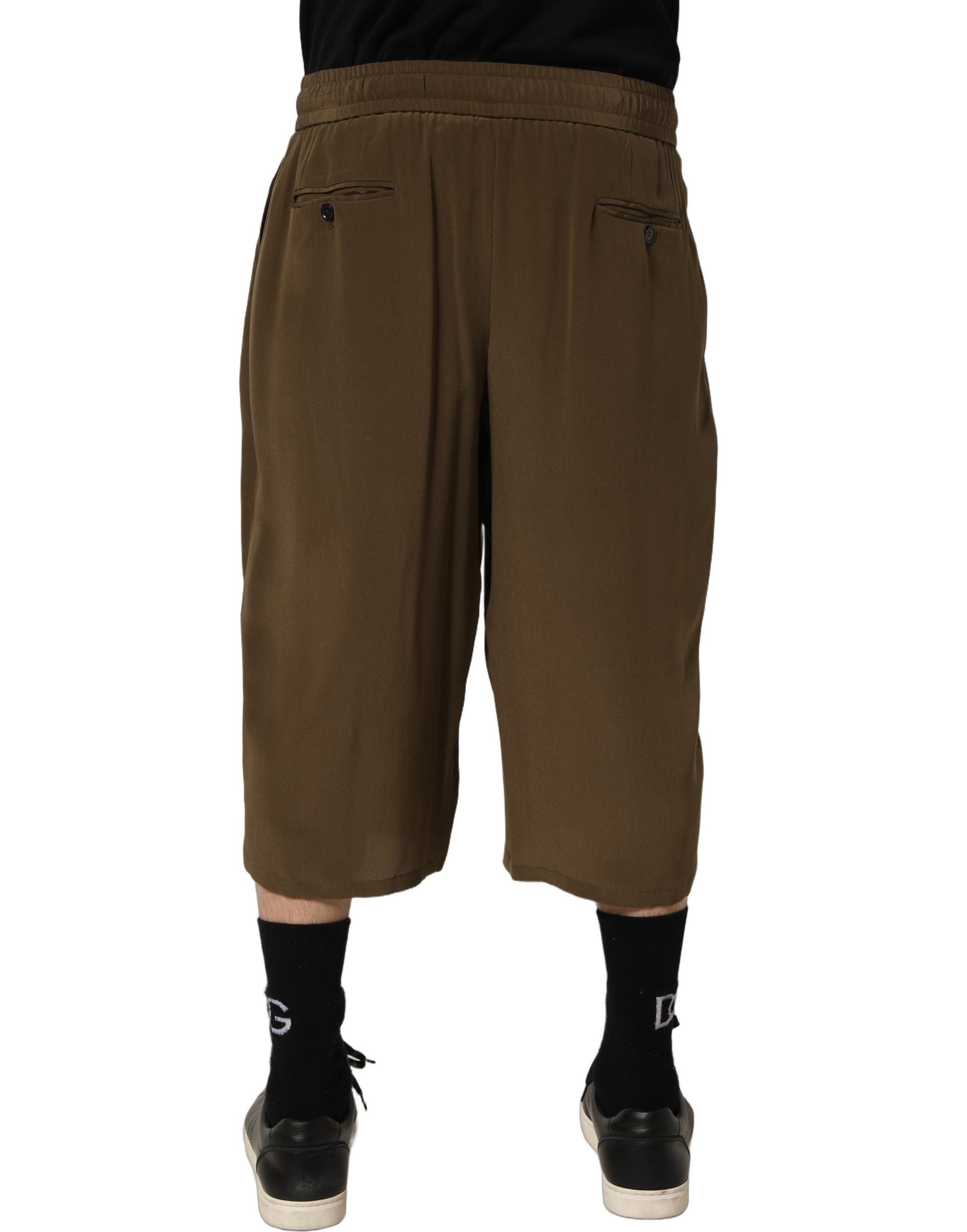Dolce & Gabbana Brown Silk Mid Waist Pleated Bermuda Men's Shorts