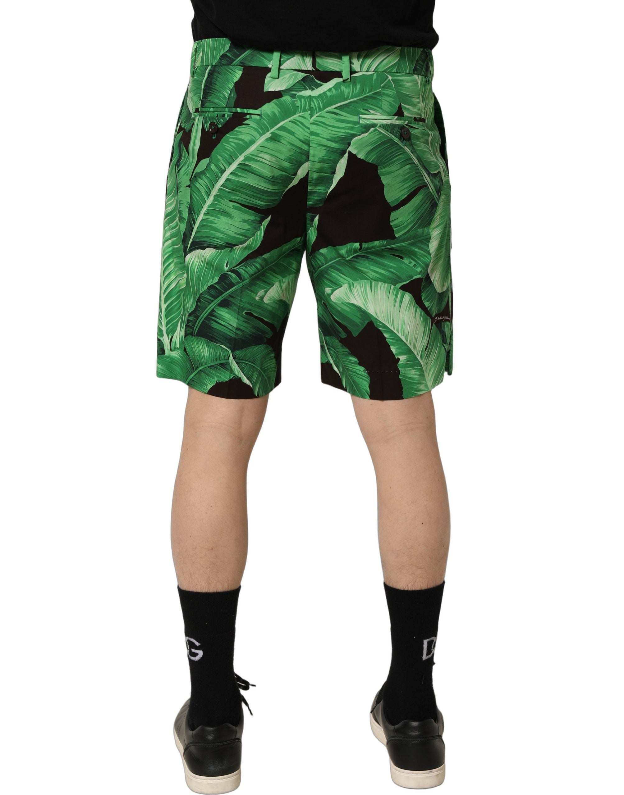 Dolce & Gabbana Black Green Banana Leaf Men Bermuda Men's Shorts